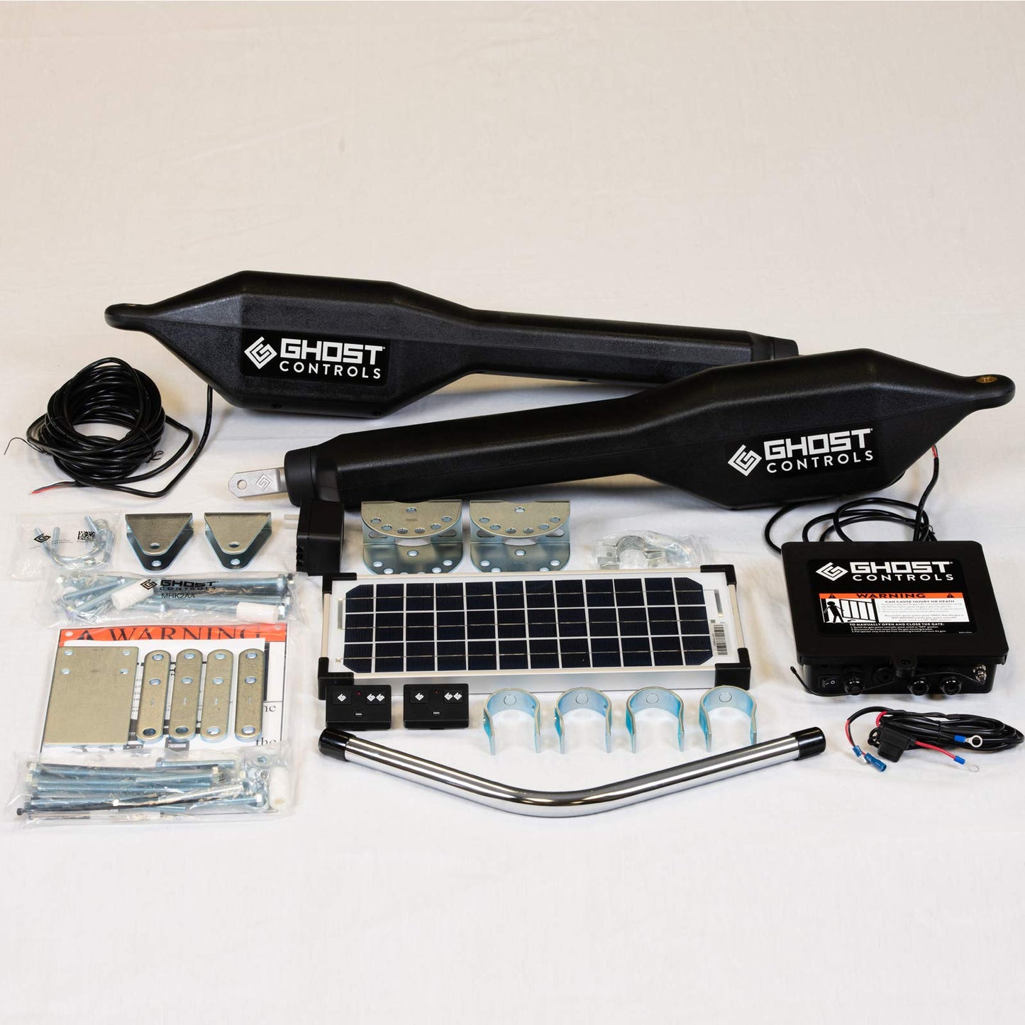 GC GHOST CONTROLS Solar Heavy-Duty Automatic Gate Opener Kit for Driveway Swing Gates with Long-Range Solar Gate Opener Remote - Model TSS1XP