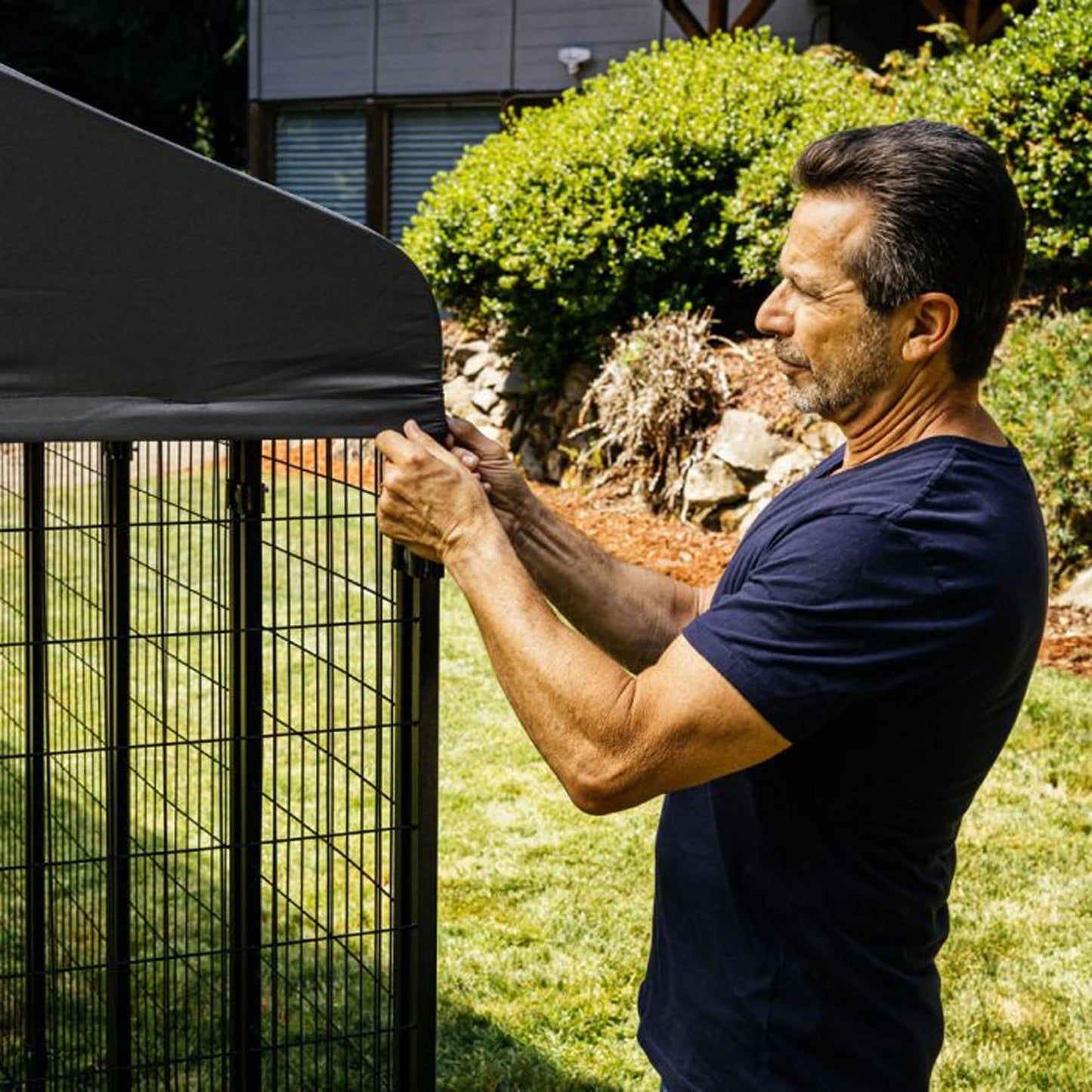 Lucky Dog Outdoor Steel Frame Kennel Playpen Enclosure w/Black Canopy, Uptown Series, 8'x4'x6'
