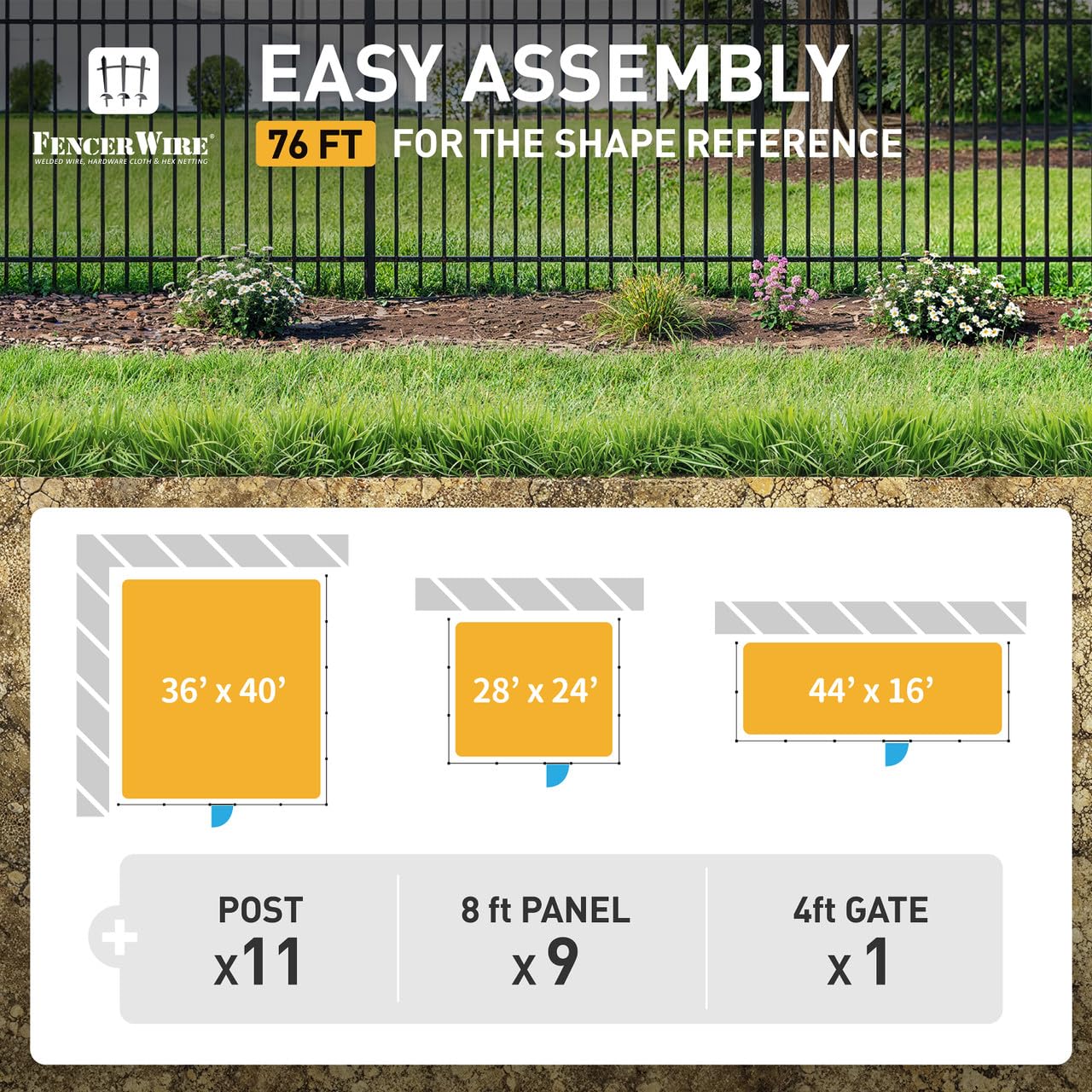 Fencer Wire 100FT Heavy Duty Flat Top Fence Barrier Kit, Anti-Rust Metal Steel Fence with 6FT Height X 8FT Width Panels, with Flat Top Gate, Posts, Connectors, Outdoor Fencing for Yard