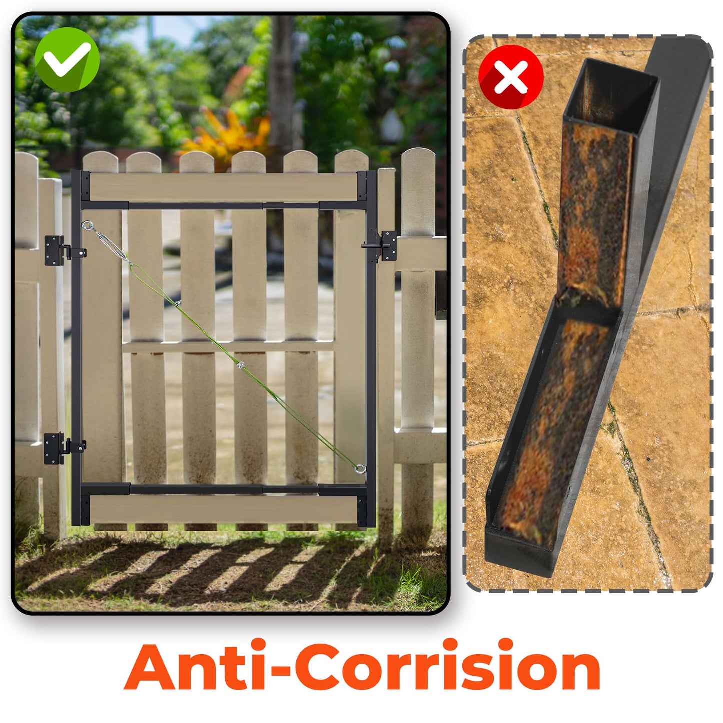 Heavy Duty DIY Fence Gate Kit – 36"-72" Adjustable Wood Gate Building Kit for 4-5 ft Fences, Anti-Sag Steel Frame with UV-Resistant Coating, Fits Both 1"x4" and 2"x4" Wood