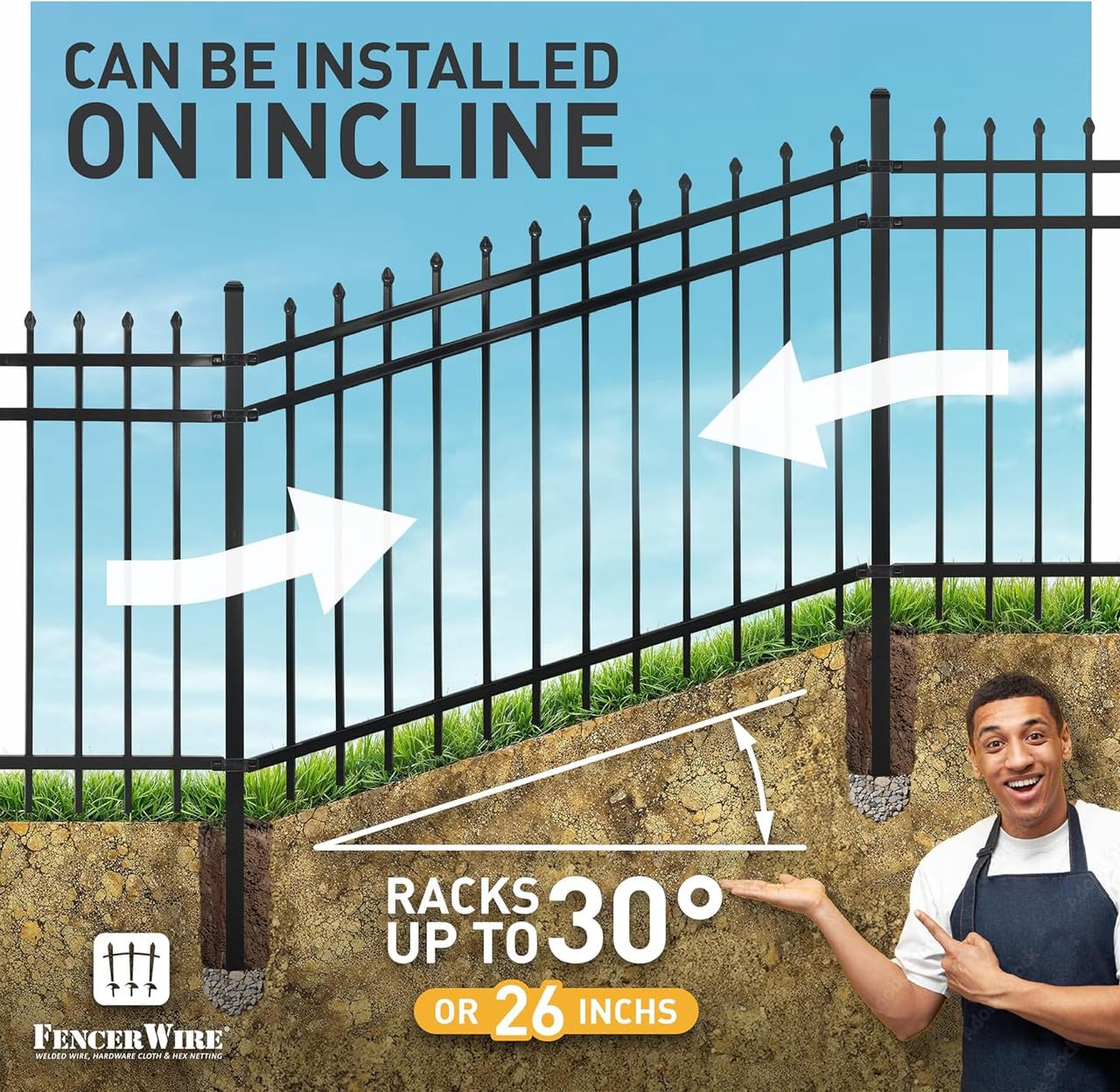 Fencer Wire 100FT Heavy Duty Flat Top Fence Barrier Kit, Anti-Rust Metal Steel Fence with 6FT Height X 8FT Width Panels, with Flat Top Gate, Posts, Connectors, Outdoor Fencing for Yard