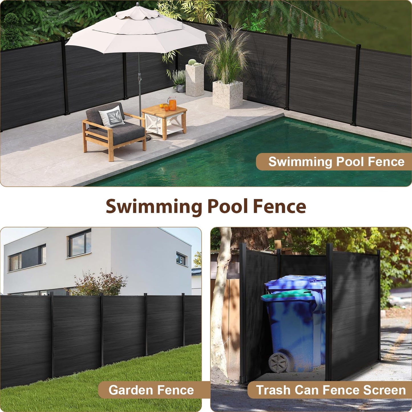 6 Ft×6 Ft Wood Plastic Composite Fence Panels, Privacy Fence Screen, Decorative Garden, Patio, Backyard Fence with 1 Post, Grey