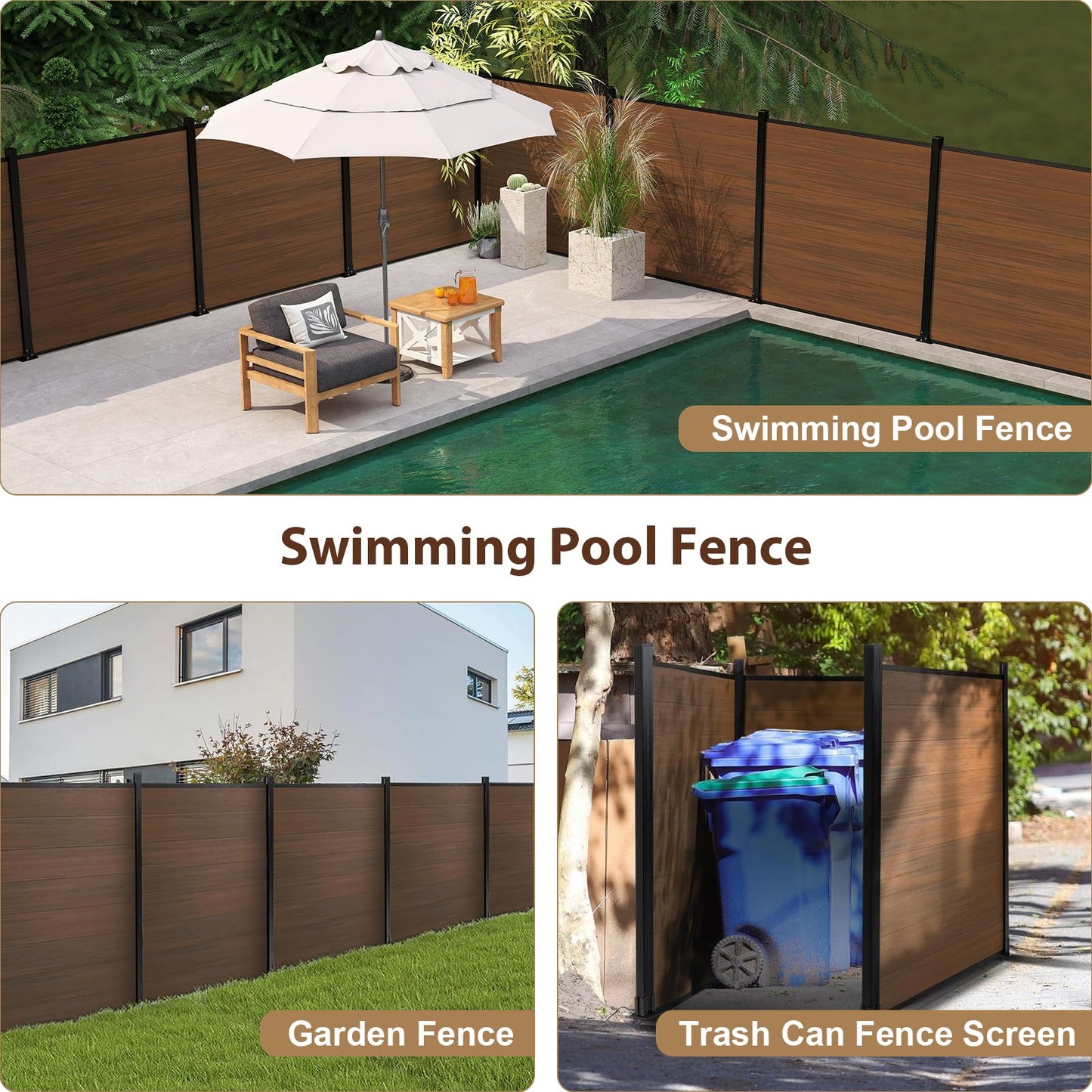6 Ft×6 Ft Wood Plastic Composite Fence Panels, Privacy Fence Screen, Decorative Garden, Patio, Backyard Fence with 1 Post, Grey