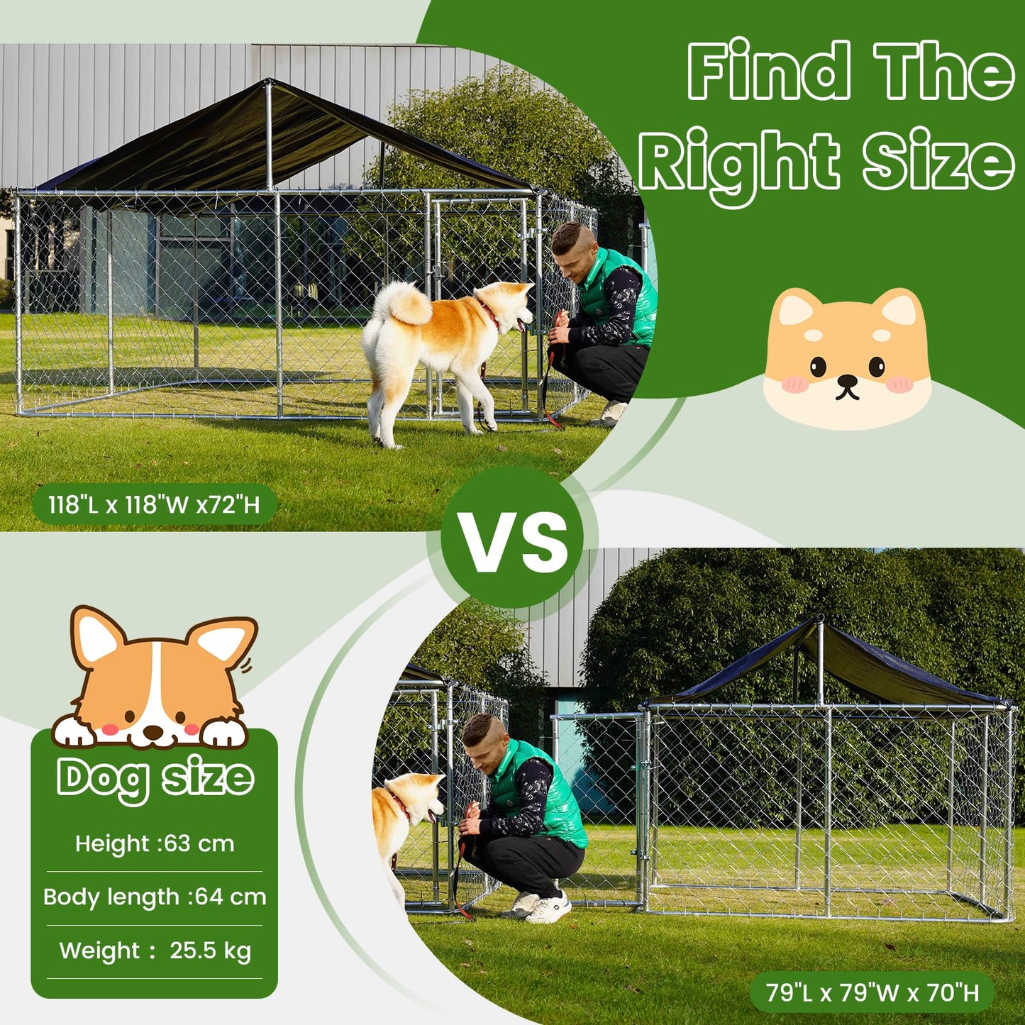 Outdoor Dog Enclosure Heavy Duty Dog Kennel House Mesh Dog Big Cage Pet Kennel Steel Fence with Secure Lock (6.56‘x 6.56’)