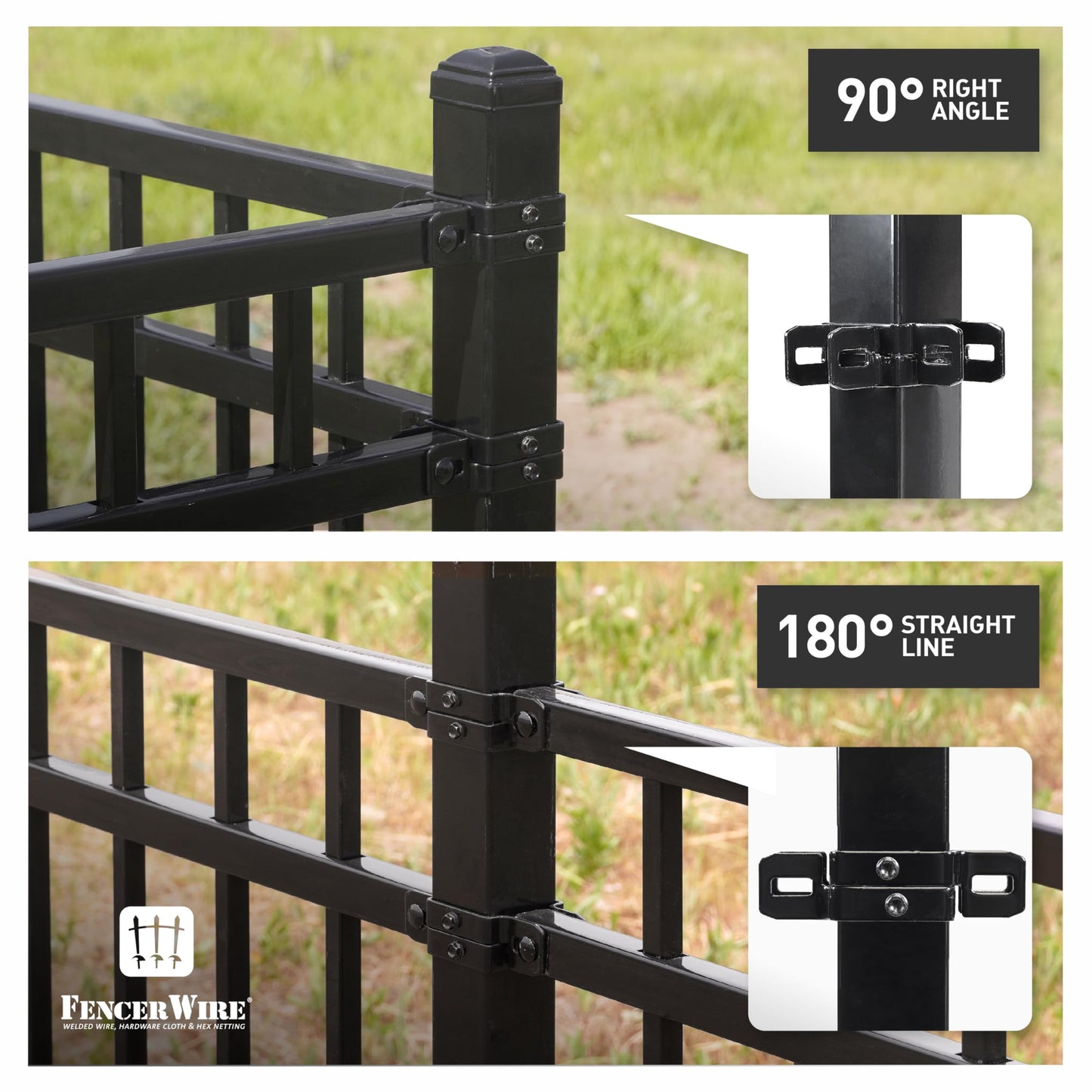 Fencer Wire 100FT Heavy Duty Flat Top Fence Barrier Kit, Anti-Rust Metal Steel Fence with 6FT Height X 8FT Width Panels, Gate, Posts, Connectors, 2” Diameter Outdoor Fencing for Yard, Pool, Patio