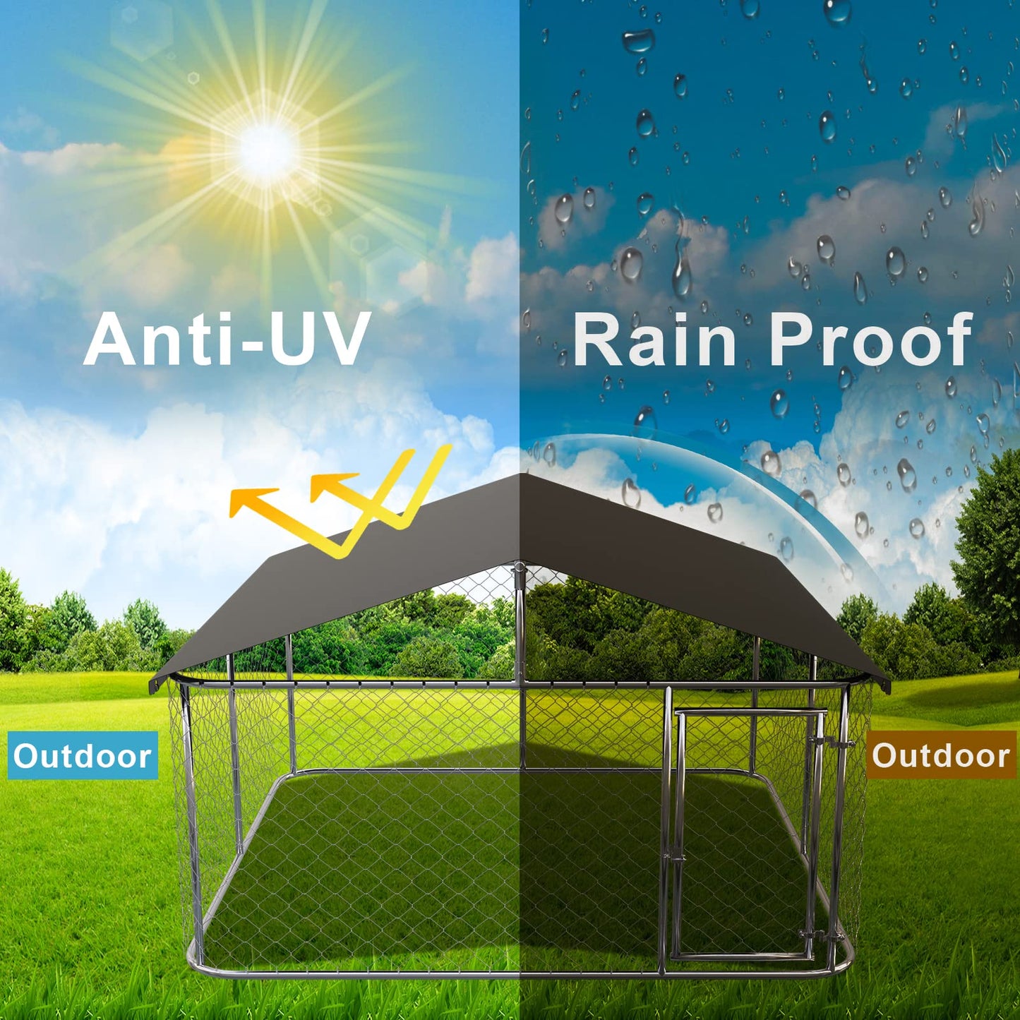 Outdoor Dog Enclosure Heavy Duty Dog Kennel House Mesh Dog Big Cage Pet Kennel Steel Fence with Secure Lock (6.56‘x 6.56’)