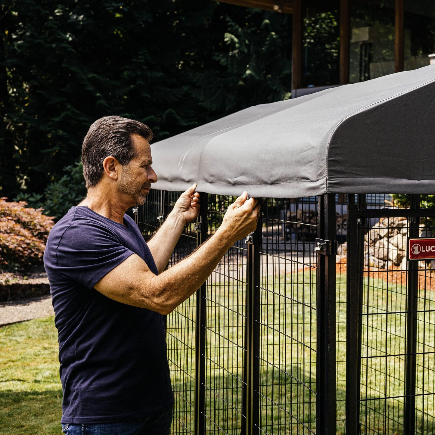 Lucky Dog Outdoor Steel Frame Kennel Playpen Enclosure w/Black Canopy, Uptown Series, 8'x4'x6'