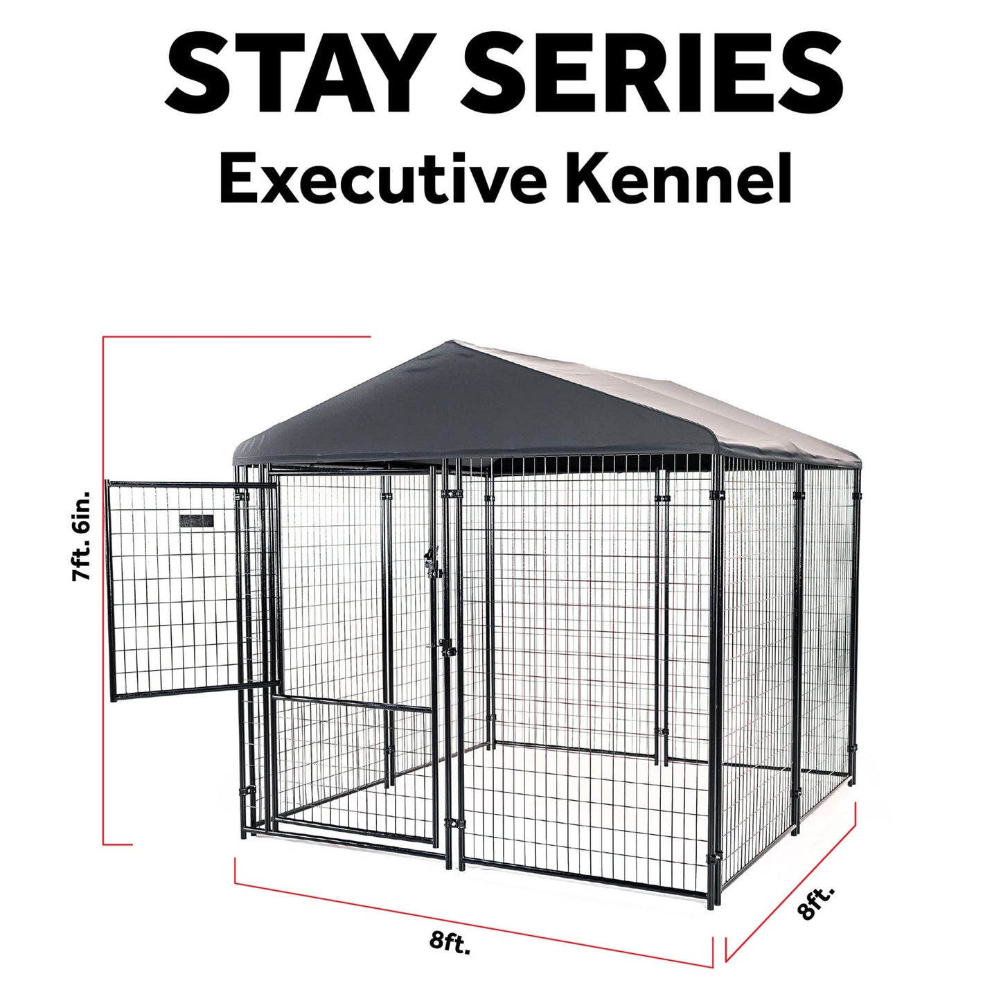 Lucky Dog Outdoor Steel Frame Kennel Playpen Enclosure w/Black Canopy, Uptown Series, 8'x4'x6'