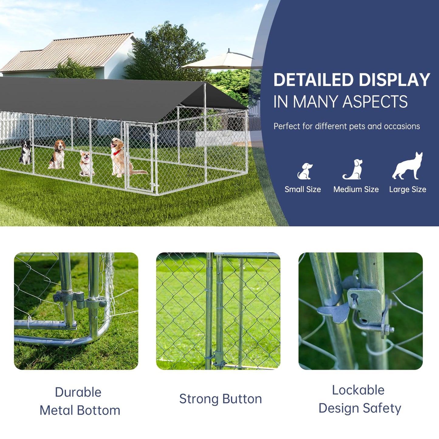 Outdoor Dog Enclosure Heavy Duty Dog Kennel House Mesh Dog Big Cage Pet Kennel Steel Fence with Secure Lock (6.56‘x 6.56’)