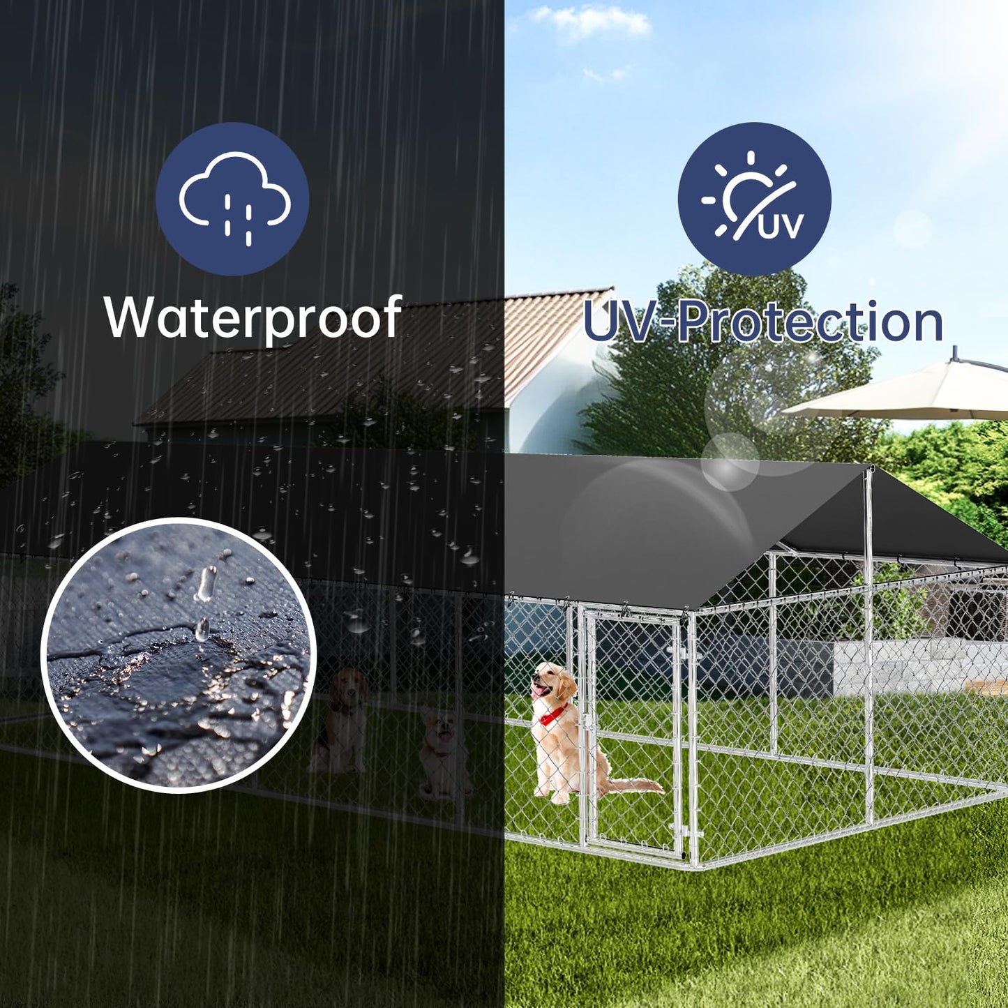 Outdoor Dog Enclosure Heavy Duty Dog Kennel House Mesh Dog Big Cage Pet Kennel Steel Fence with Secure Lock (6.56‘x 6.56’)