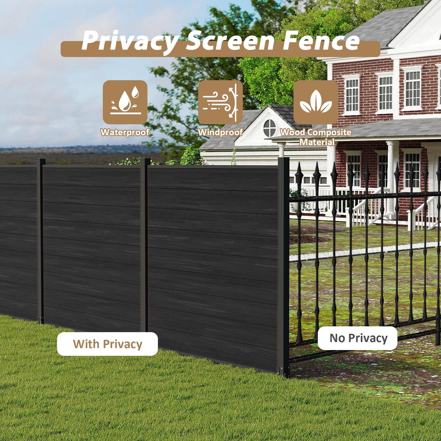 6 Ft×6 Ft Wood Plastic Composite Fence Panels, Privacy Fence Screen, Decorative Garden, Patio, Backyard Fence with 1 Post, Grey
