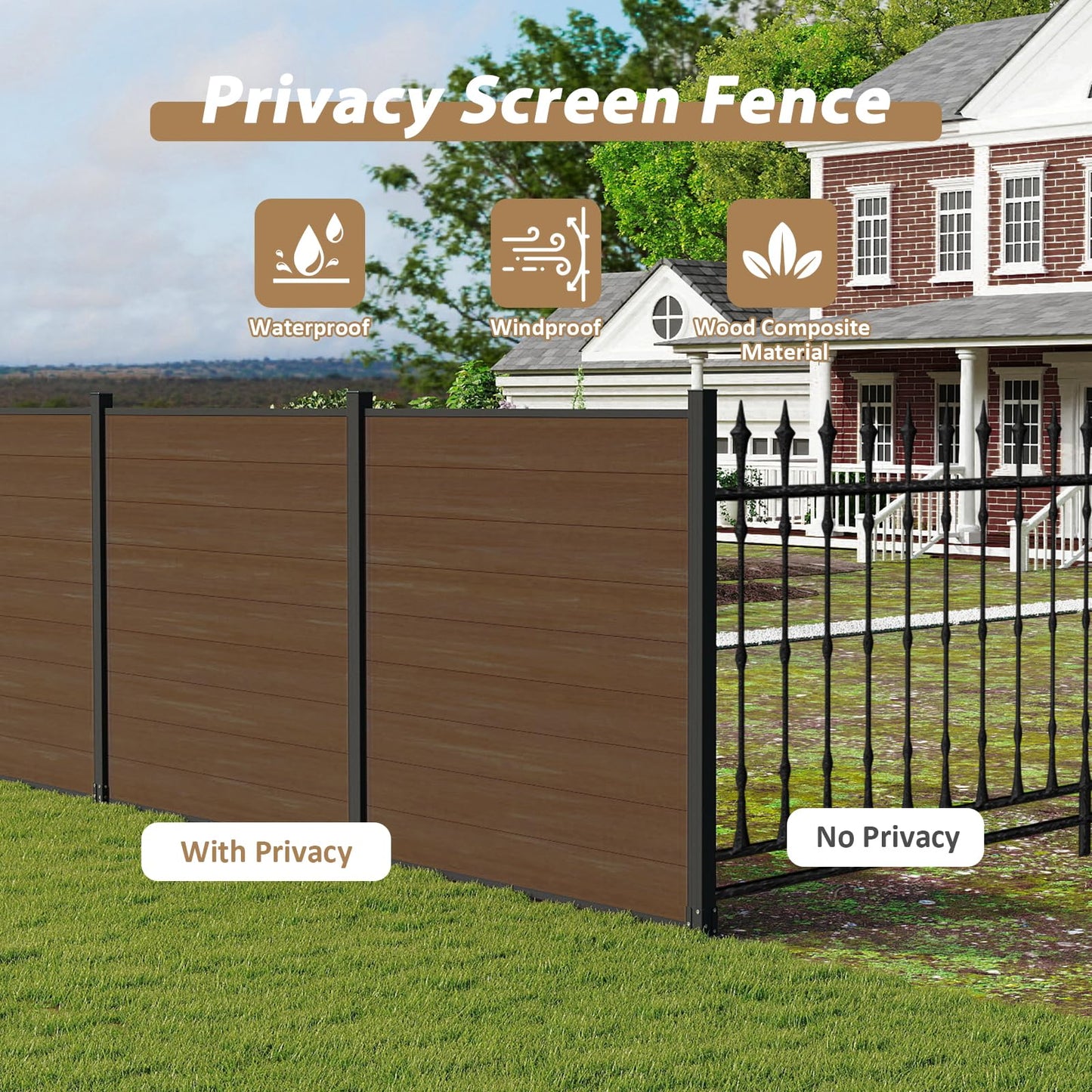 6 Ft×6 Ft Wood Plastic Composite Fence Panels, Privacy Fence Screen, Decorative Garden, Patio, Backyard Fence with 1 Post, Grey