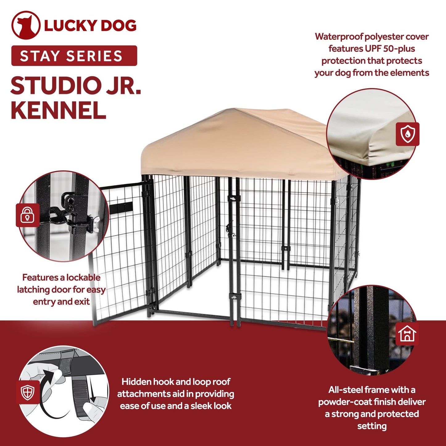 Lucky Dog Outdoor Steel Frame Kennel Playpen Enclosure w/Black Canopy, Uptown Series, 8'x4'x6'