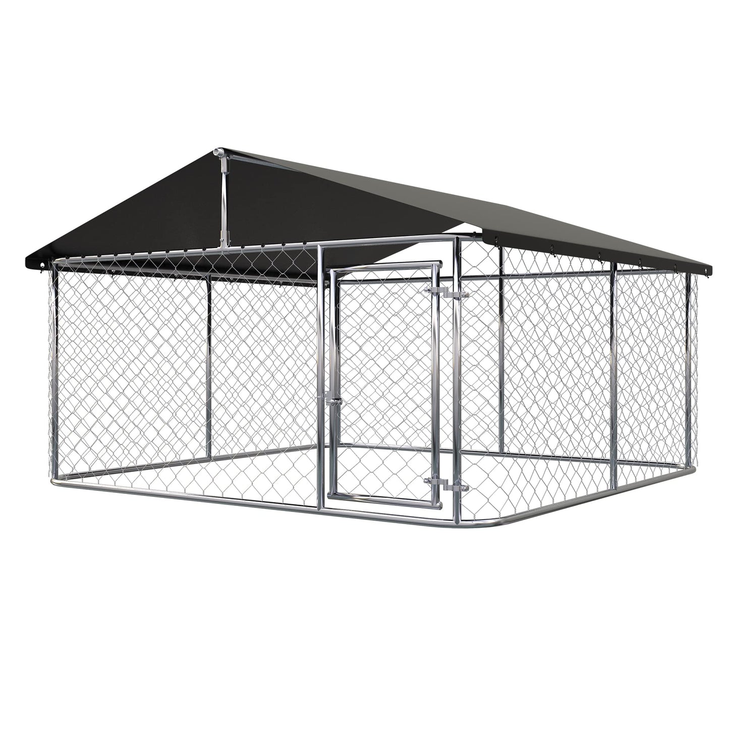 Outdoor Dog Enclosure Heavy Duty Dog Kennel House Mesh Dog Big Cage Pet Kennel Steel Fence with Secure Lock (6.56‘x 6.56’)