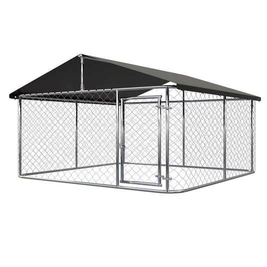 Outdoor Dog Enclosure Heavy Duty Dog Kennel House Mesh Dog Big Cage Pet Kennel Steel Fence with Secure Lock (6.56‘x 6.56’)