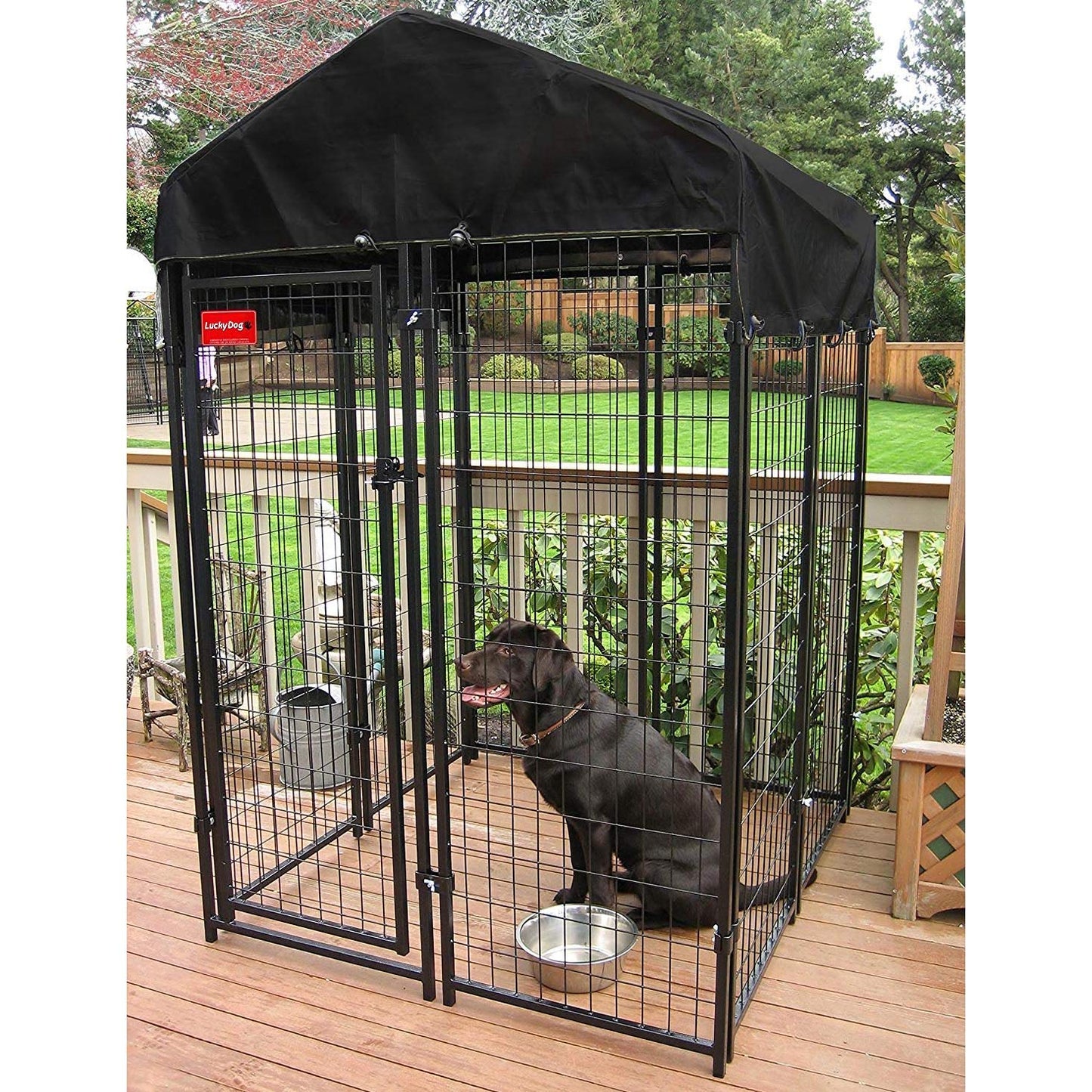 Lucky Dog Outdoor Steel Frame Kennel Playpen Enclosure w/Black Canopy, Uptown Series, 8'x4'x6'