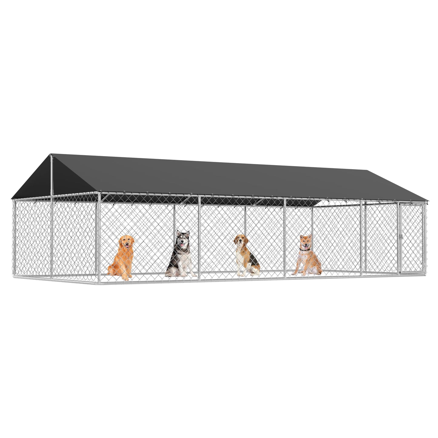 Outdoor Dog Enclosure Heavy Duty Dog Kennel House Mesh Dog Big Cage Pet Kennel Steel Fence with Secure Lock (6.56‘x 6.56’)