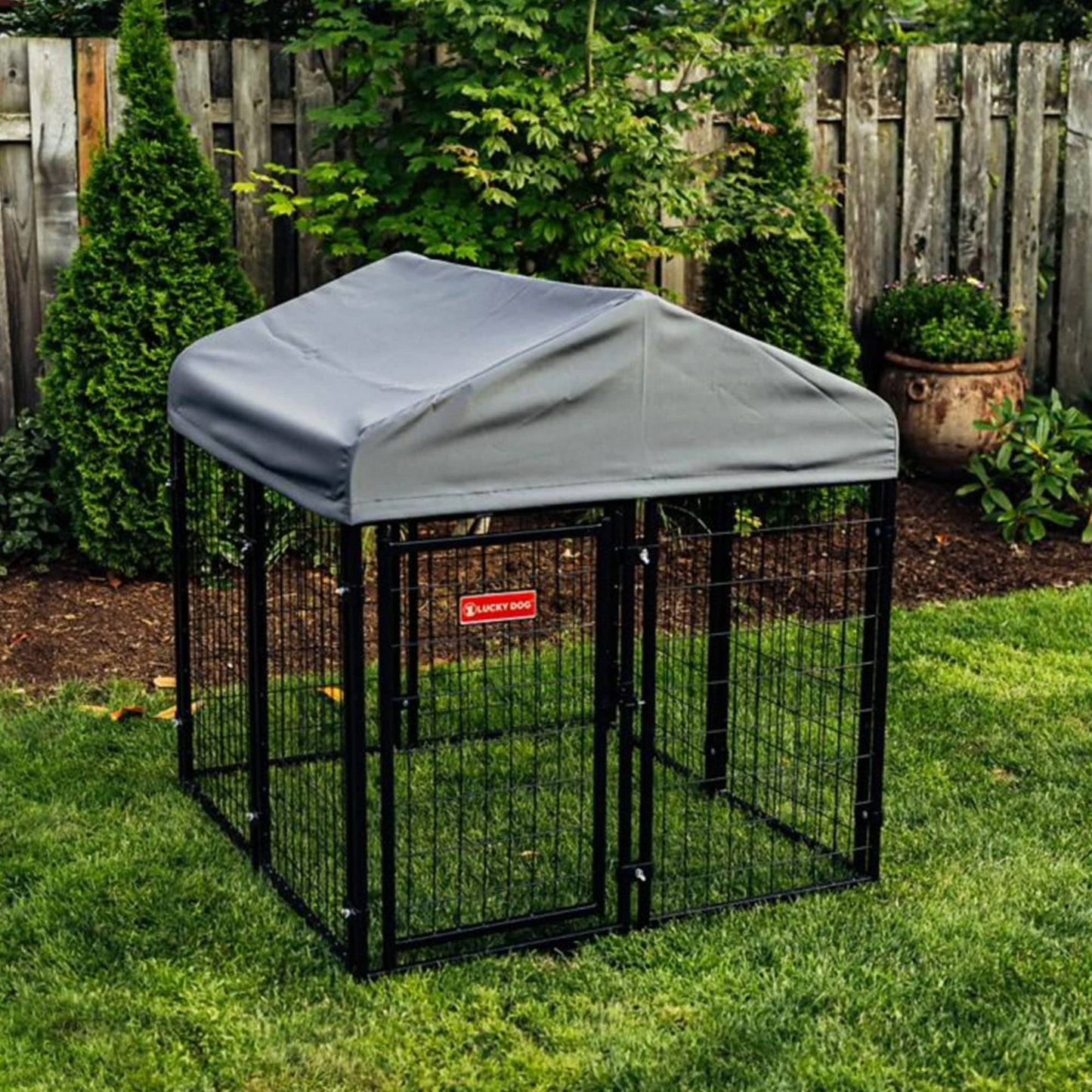 Lucky Dog Outdoor Steel Frame Kennel Playpen Enclosure w/Black Canopy, Uptown Series, 8'x4'x6'