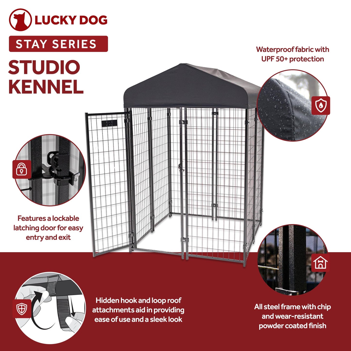 Lucky Dog Outdoor Steel Frame Kennel Playpen Enclosure w/Black Canopy, Uptown Series, 8'x4'x6'