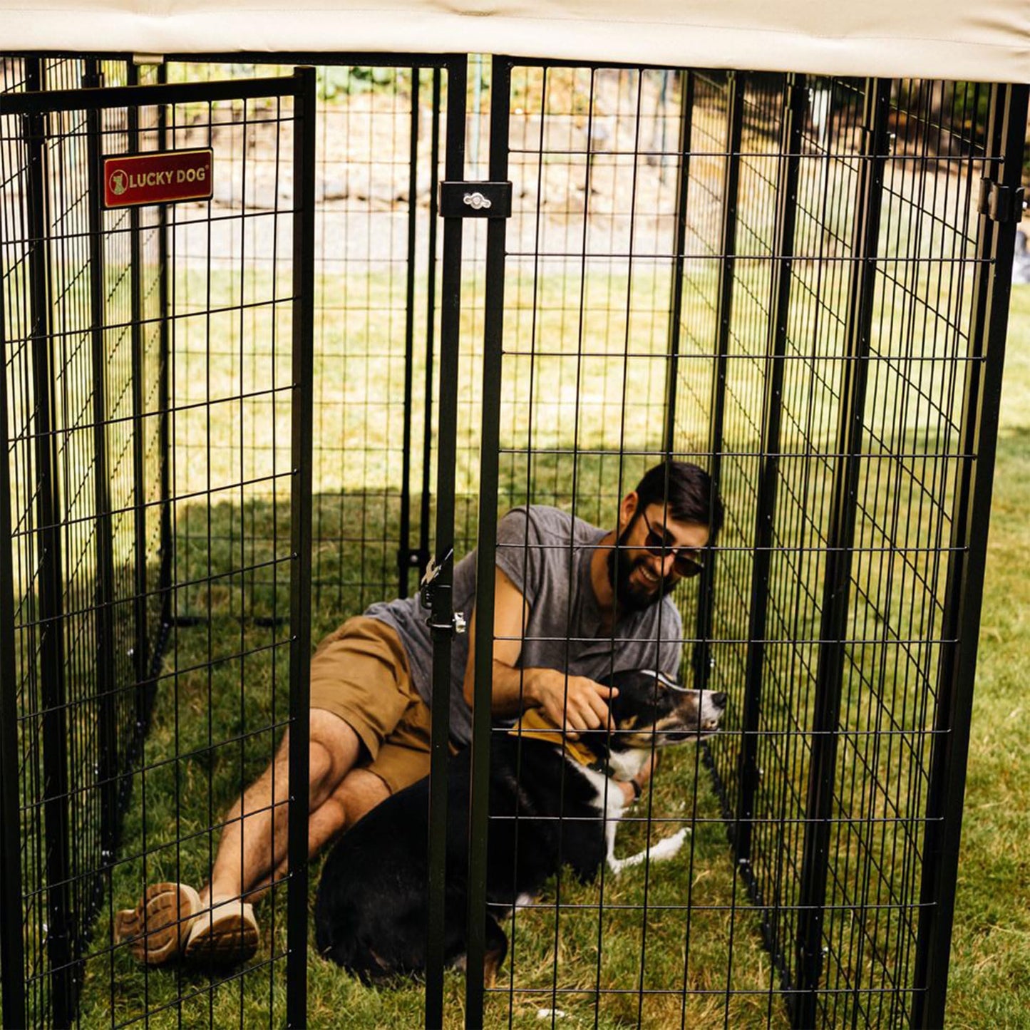Lucky Dog Outdoor Steel Frame Kennel Playpen Enclosure w/Black Canopy, Uptown Series, 8'x4'x6'
