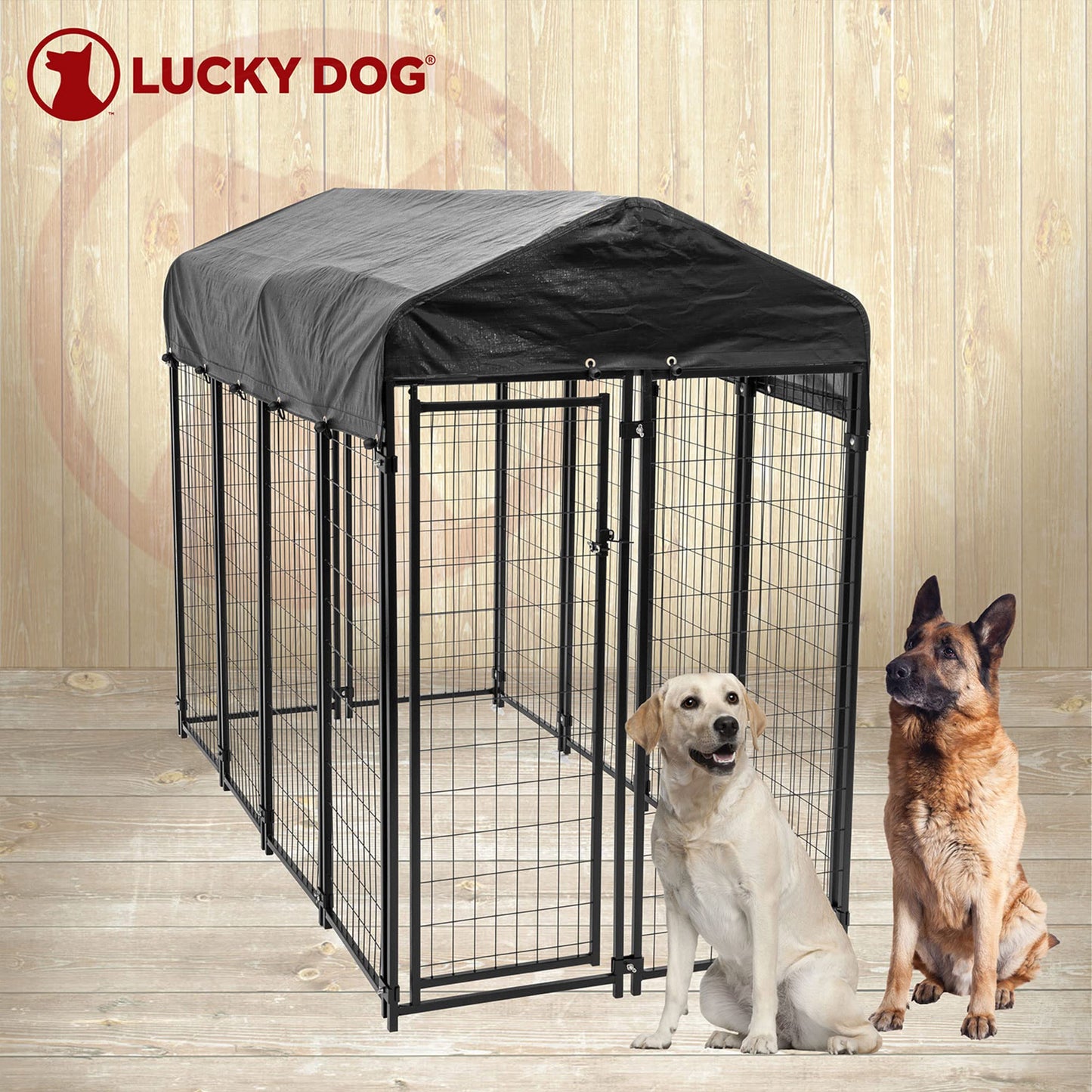 Lucky Dog Outdoor Steel Frame Kennel Playpen Enclosure w/Black Canopy, Uptown Series, 8'x4'x6'
