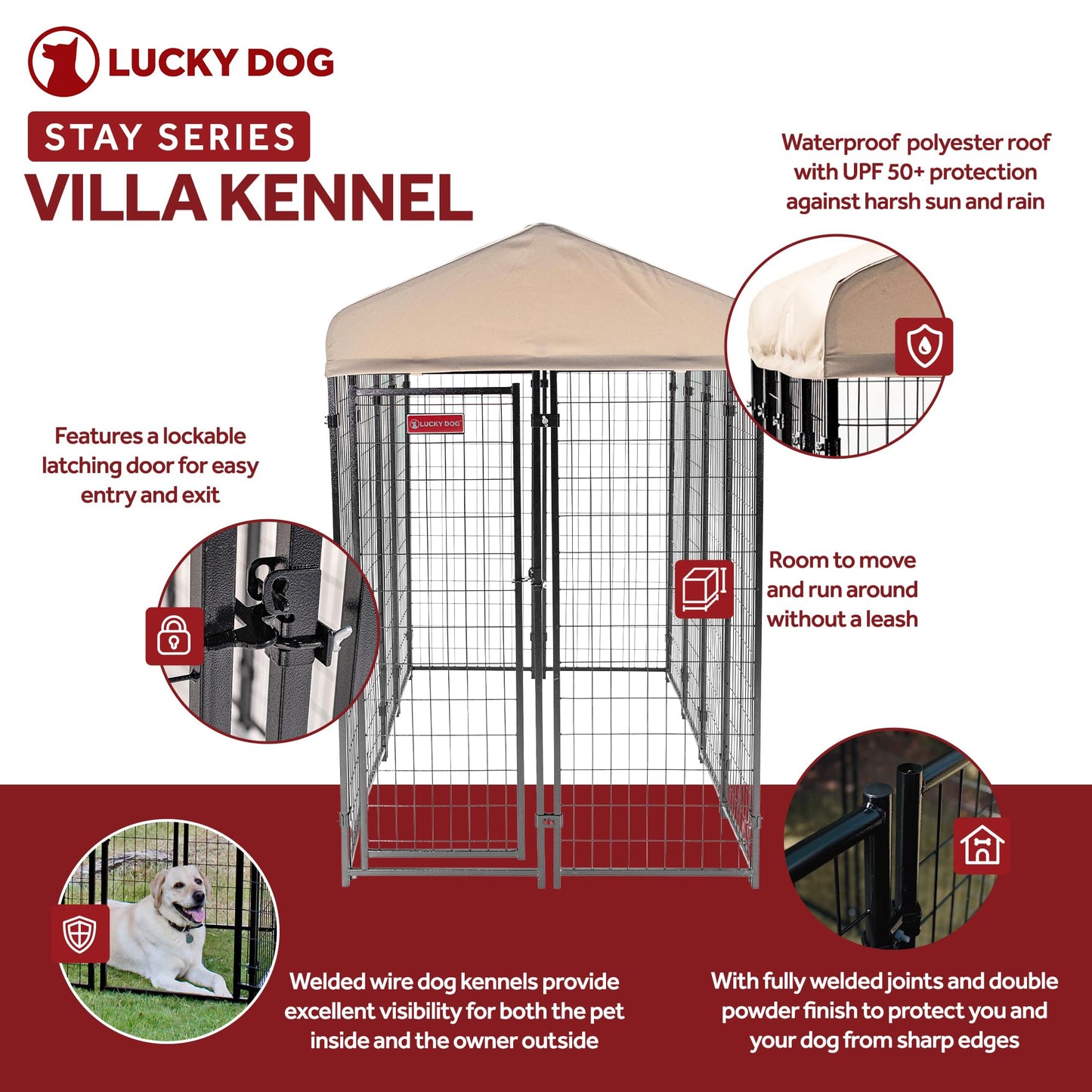 Lucky Dog Outdoor Steel Frame Kennel Playpen Enclosure w/Black Canopy, Uptown Series, 8'x4'x6'