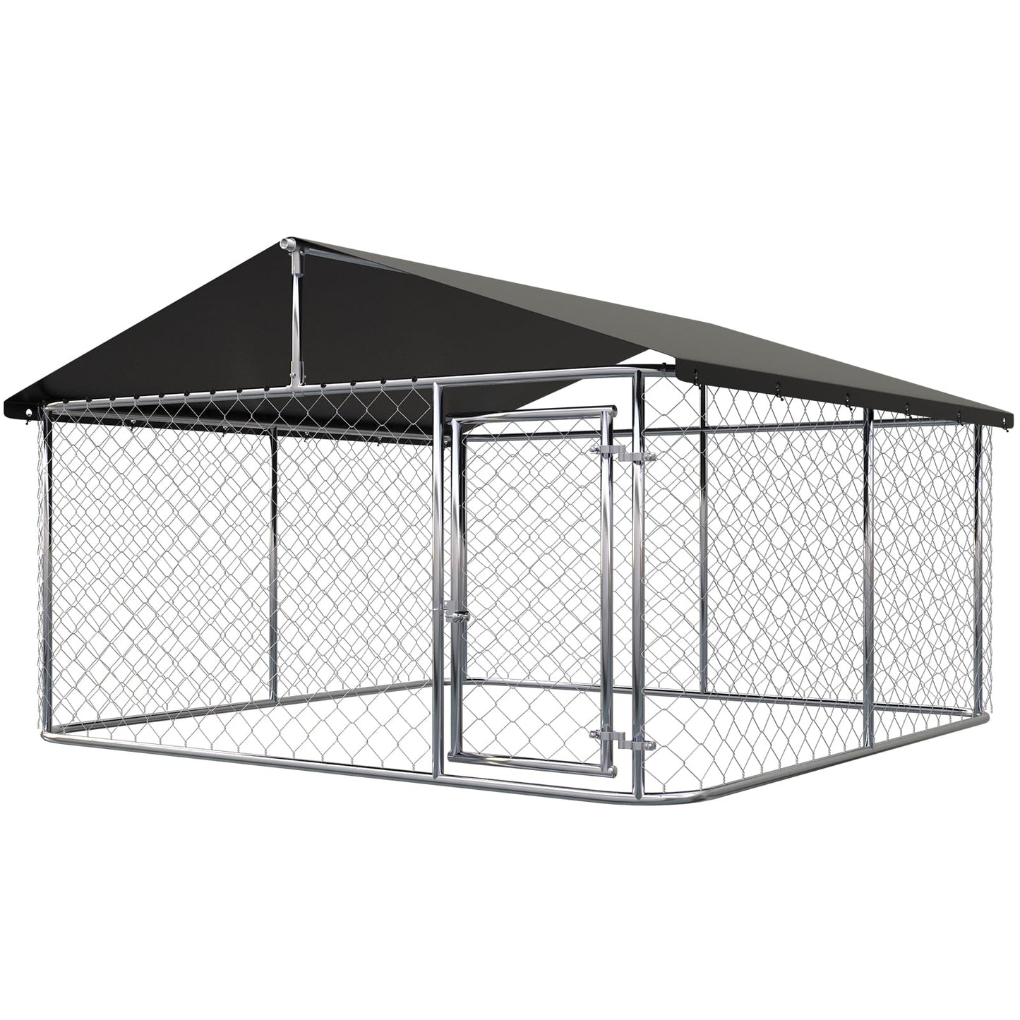 Outdoor Dog Enclosure Heavy Duty Dog Kennel House Mesh Dog Big Cage Pet Kennel Steel Fence with Secure Lock (6.56‘x 6.56’)