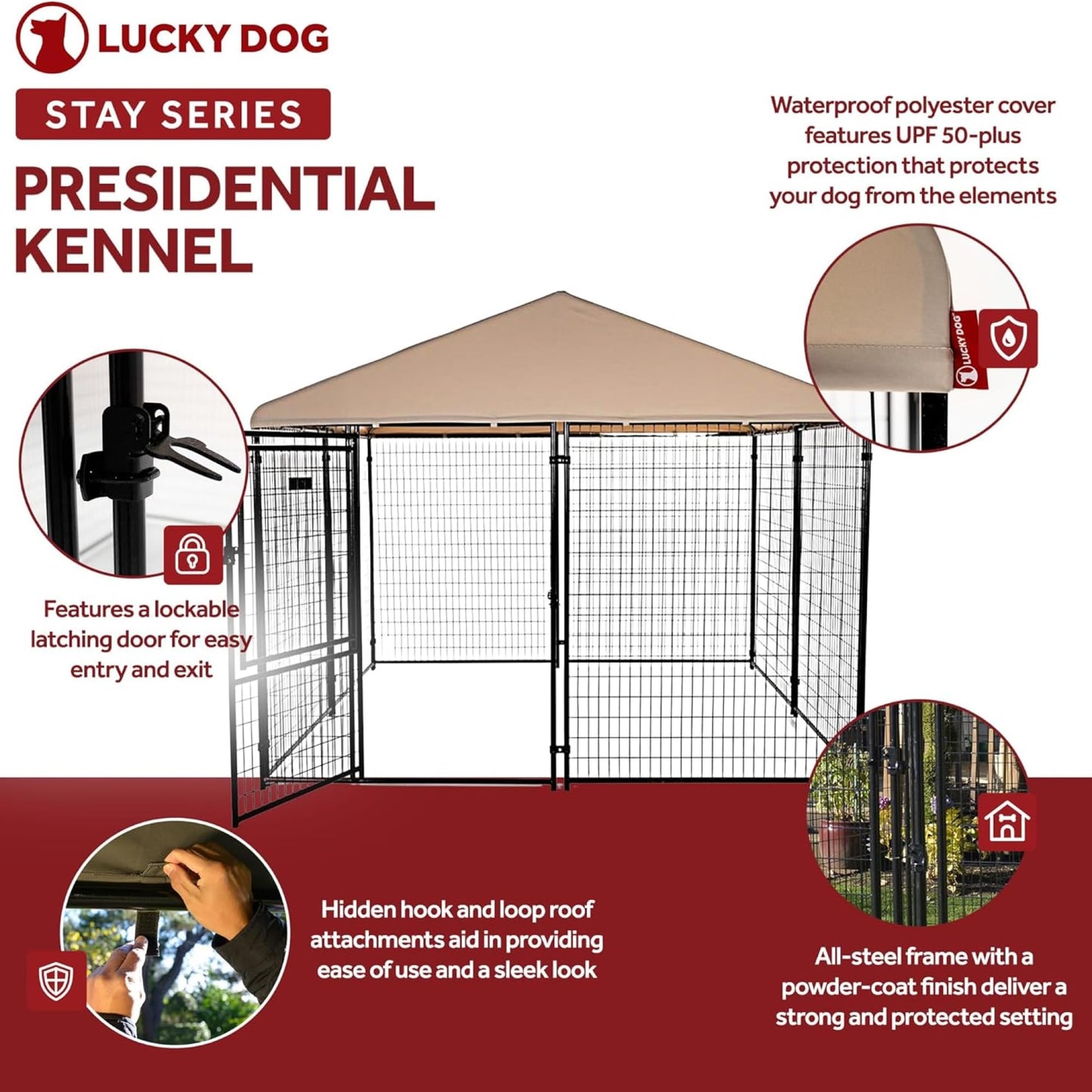 Lucky Dog Outdoor Steel Frame Kennel Playpen Enclosure w/Black Canopy, Uptown Series, 8'x4'x6'