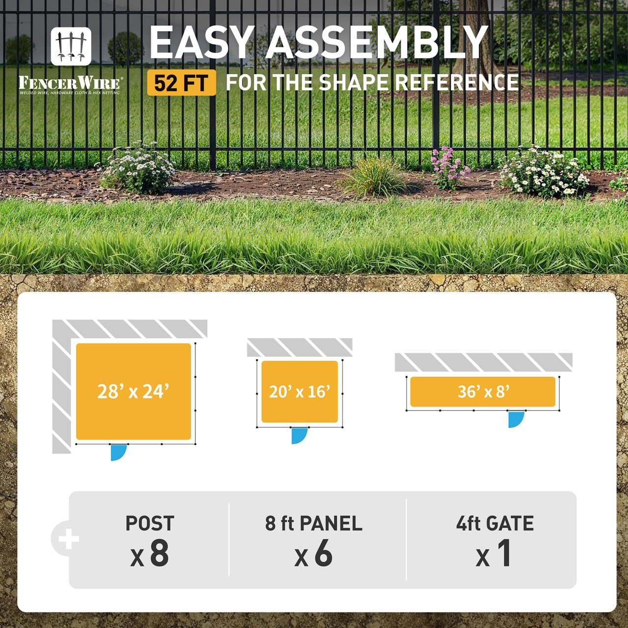 Fencer Wire 100FT Heavy Duty Flat Top Fence Barrier Kit, Anti-Rust Metal Steel Fence with 6FT Height X 8FT Width Panels, with Flat Top Gate, Posts, Connectors, Outdoor Fencing for Yard