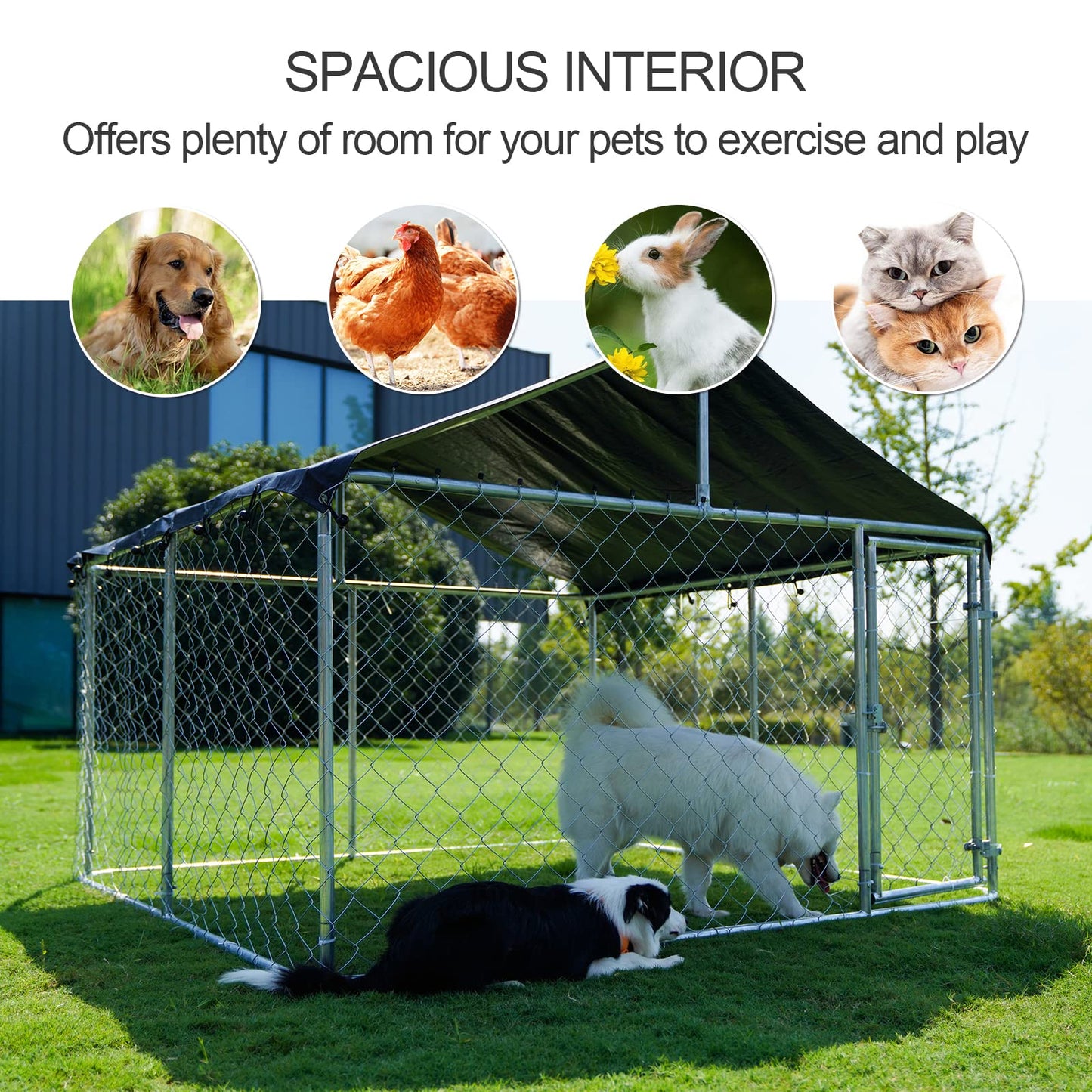 Outdoor Dog Enclosure Heavy Duty Dog Kennel House Mesh Dog Big Cage Pet Kennel Steel Fence with Secure Lock (6.56‘x 6.56’)
