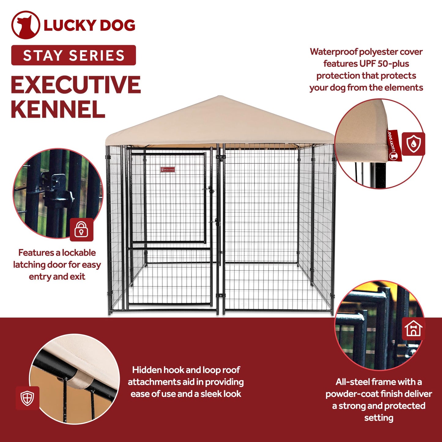Lucky Dog Outdoor Steel Frame Kennel Playpen Enclosure w/Black Canopy, Uptown Series, 8'x4'x6'
