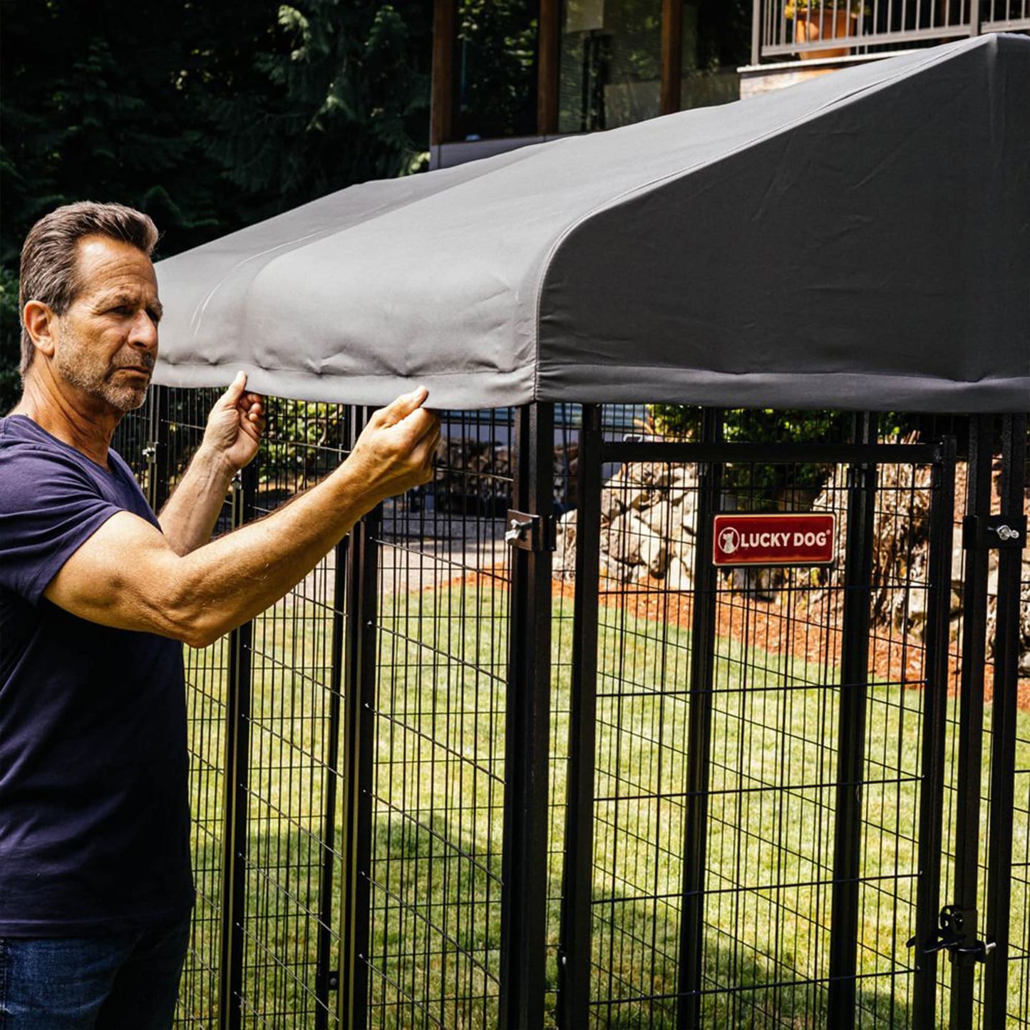 Lucky Dog Outdoor Steel Frame Kennel Playpen Enclosure w/Black Canopy, Uptown Series, 8'x4'x6'