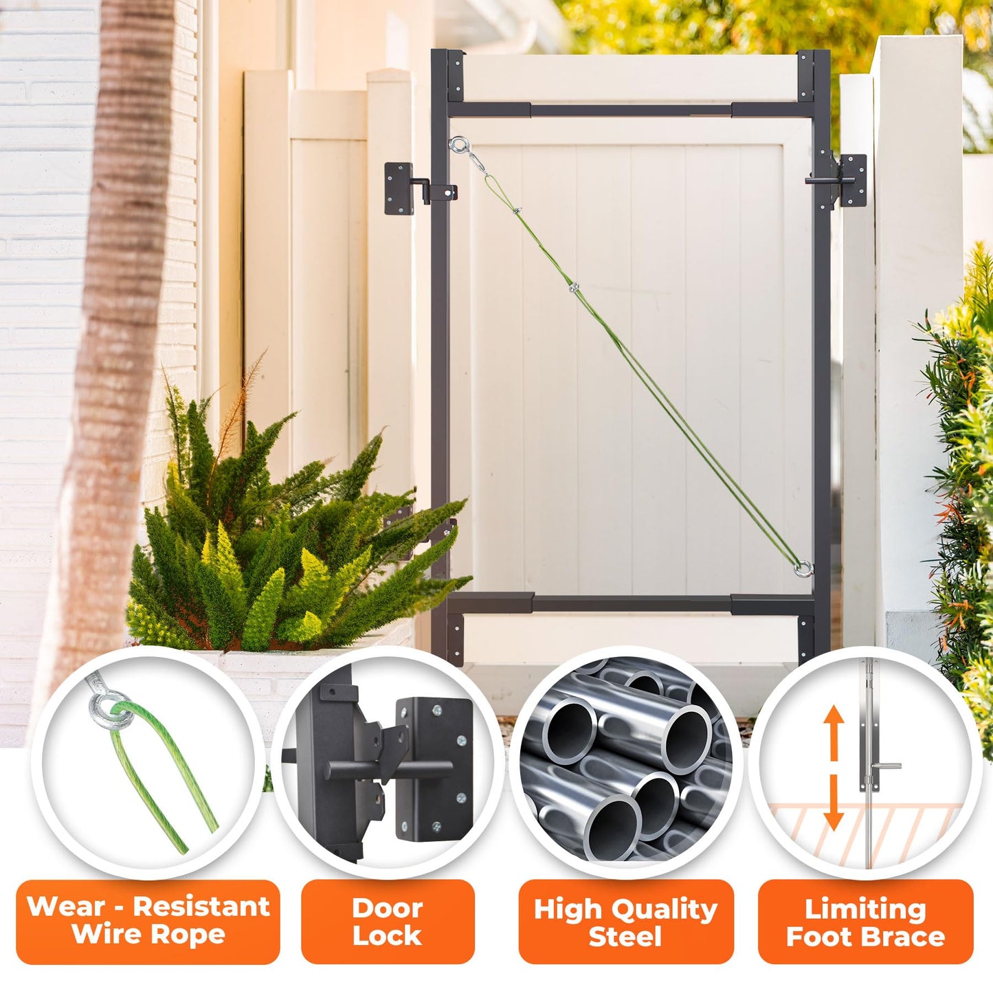 Heavy Duty DIY Fence Gate Kit – 36"-72" Adjustable Wood Gate Building Kit for 4-5 ft Fences, Anti-Sag Steel Frame with UV-Resistant Coating, Fits Both 1"x4" and 2"x4" Wood