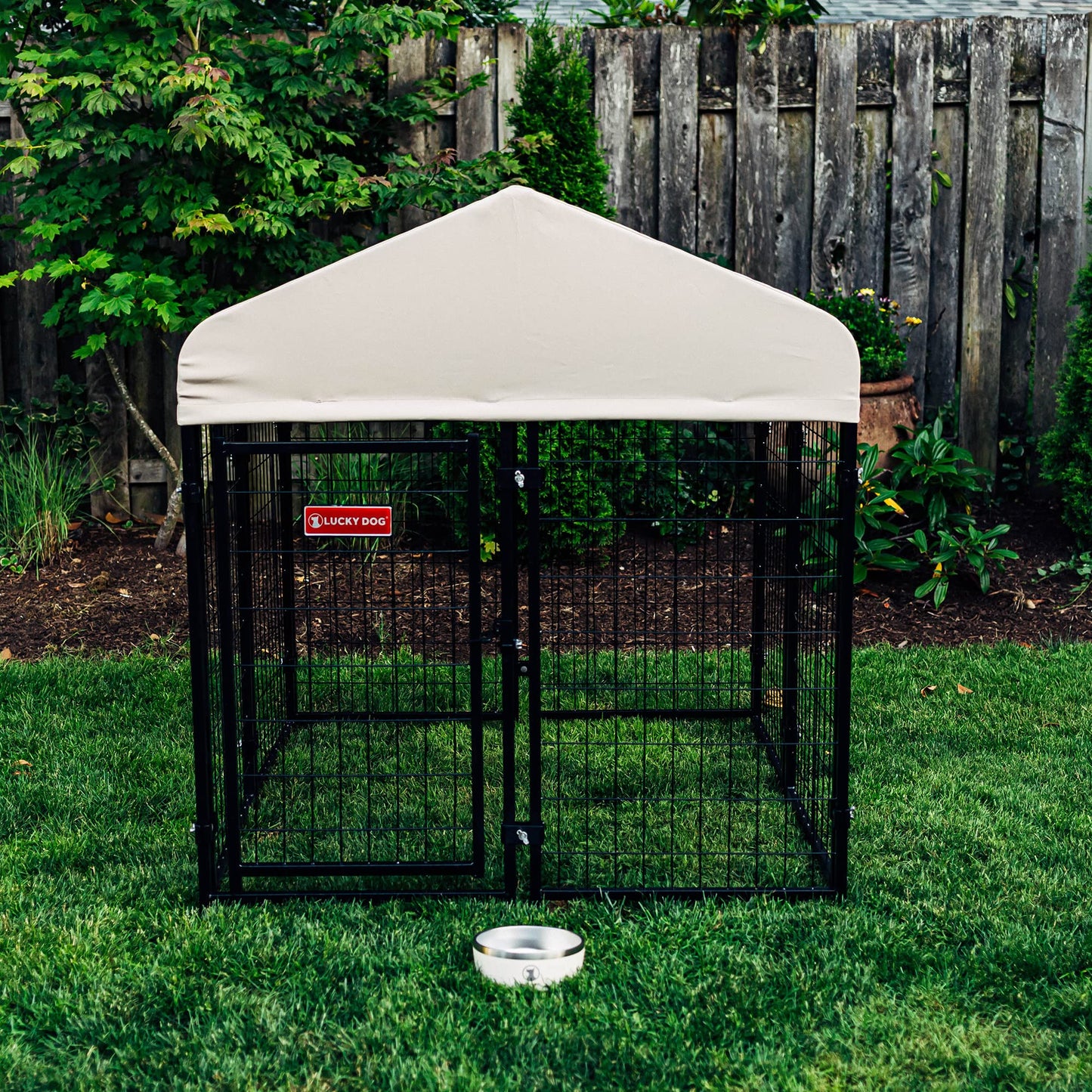 Lucky Dog Outdoor Steel Frame Kennel Playpen Enclosure w/Black Canopy, Uptown Series, 8'x4'x6'