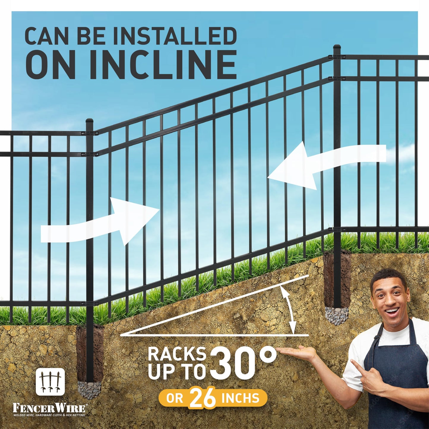 Fencer Wire 100FT Heavy Duty Flat Top Fence Barrier Kit, Anti-Rust Metal Steel Fence with 6FT Height X 8FT Width Panels, Gate, Posts, Connectors, 2” Diameter Outdoor Fencing for Yard, Pool, Patio