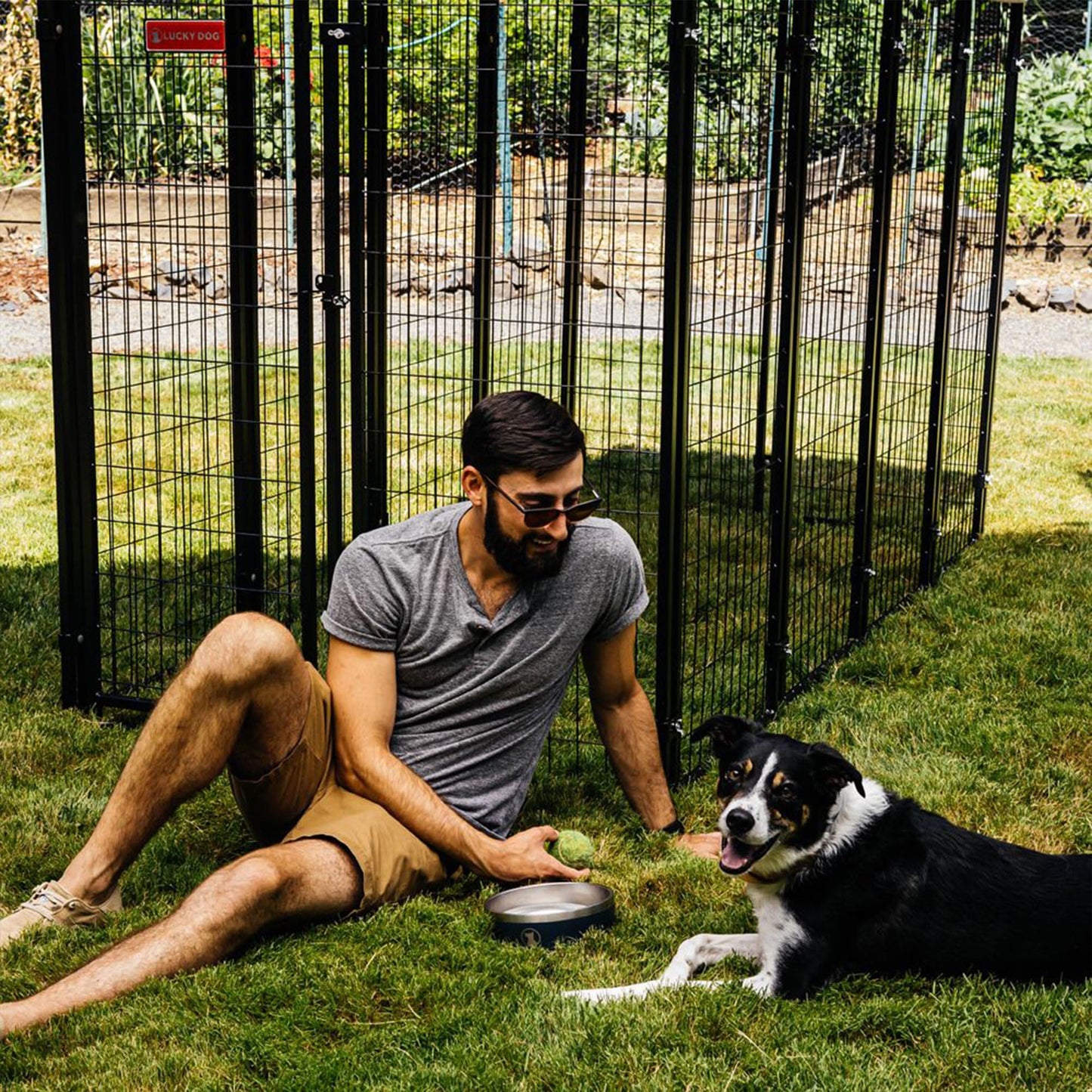 Lucky Dog Outdoor Steel Frame Kennel Playpen Enclosure w/Black Canopy, Uptown Series, 8'x4'x6'