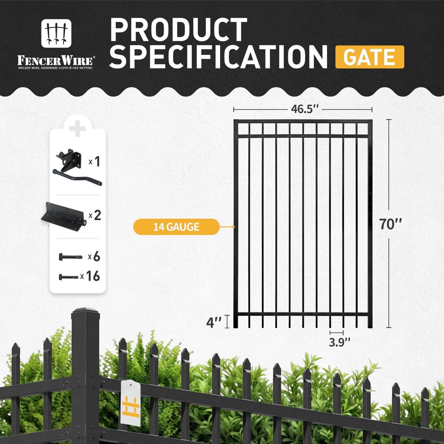 Fencer Wire 100FT Heavy Duty Flat Top Fence Barrier Kit, Anti-Rust Metal Steel Fence with 6FT Height X 8FT Width Panels, Gate, Posts, Connectors, 2” Diameter Outdoor Fencing for Yard, Pool, Patio