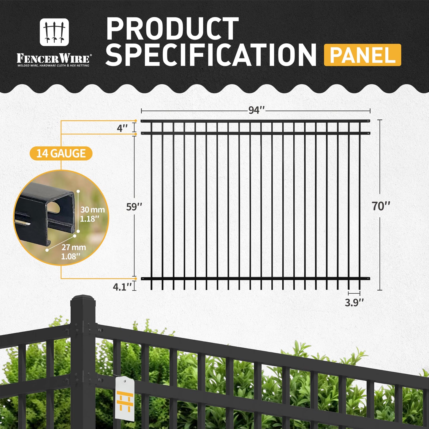 Fencer Wire 100FT Heavy Duty Flat Top Fence Barrier Kit, Anti-Rust Metal Steel Fence with 6FT Height X 8FT Width Panels, with Flat Top Gate, Posts, Connectors, Outdoor Fencing for Yard