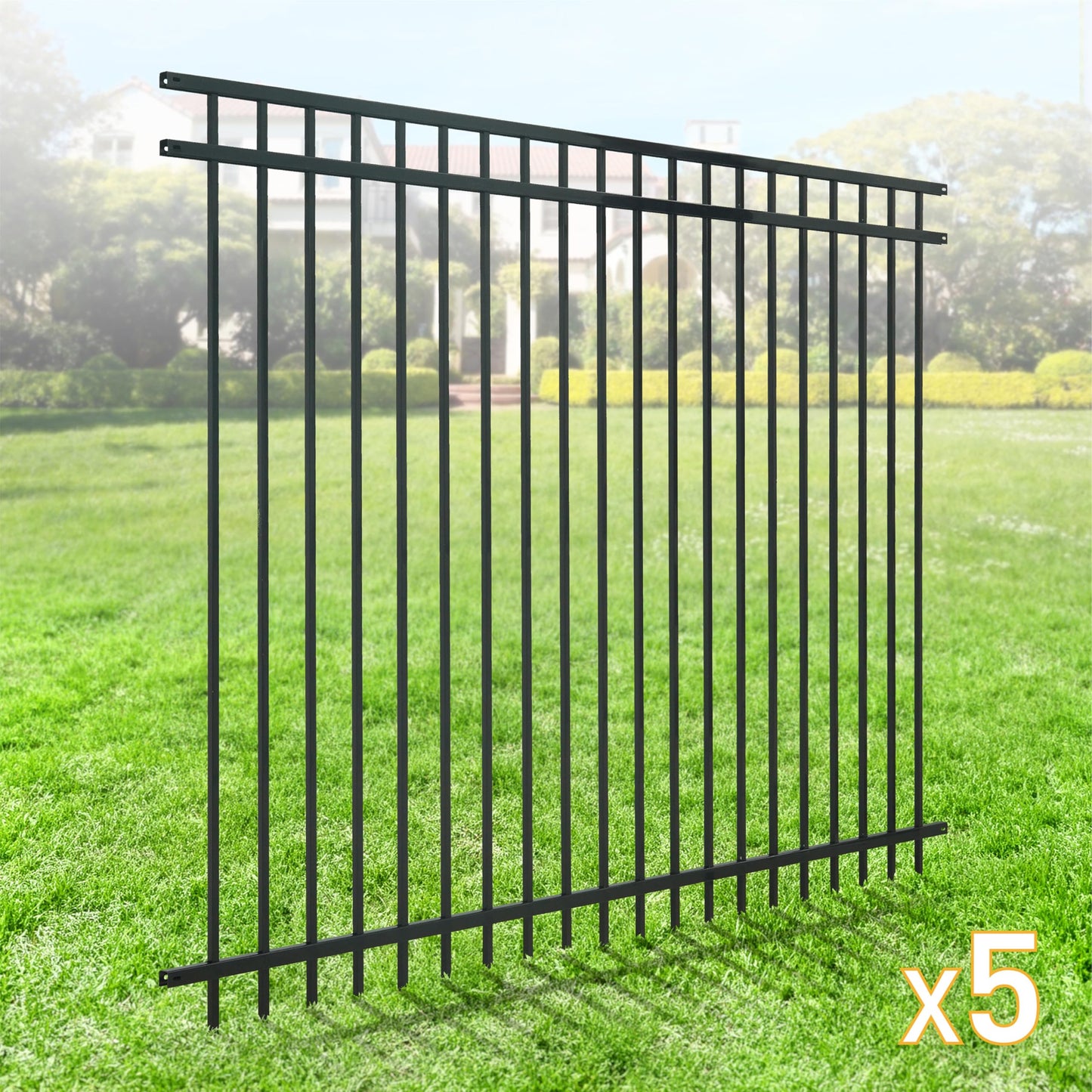 Fencer Wire 100FT Heavy Duty Flat Top Fence Barrier Kit, Anti-Rust Metal Steel Fence with 6FT Height X 8FT Width Panels, Gate, Posts, Connectors, 2” Diameter Outdoor Fencing for Yard, Pool, Patio