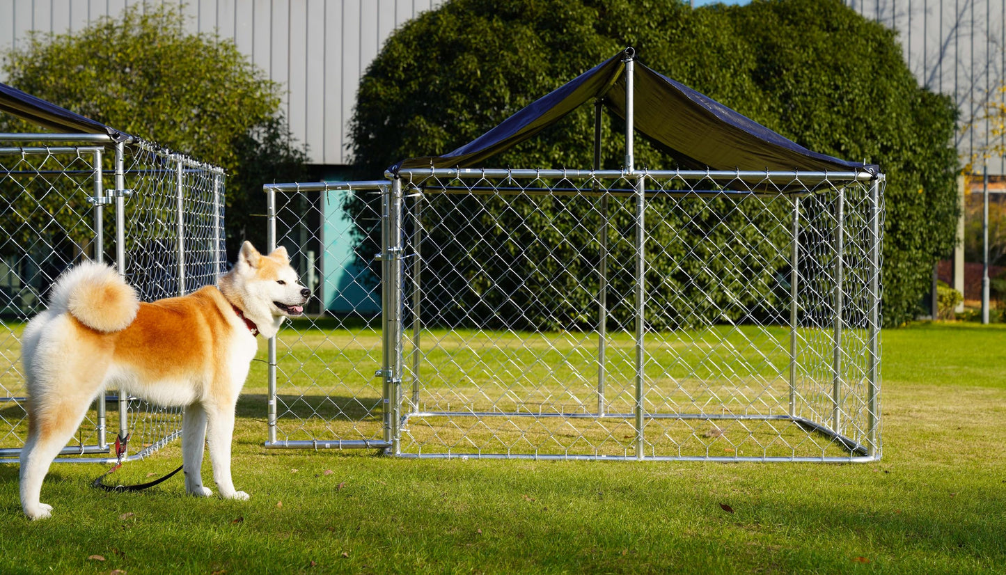 Outdoor Dog Enclosure Heavy Duty Dog Kennel House Mesh Dog Big Cage Pet Kennel Steel Fence with Secure Lock (6.56‘x 6.56’)