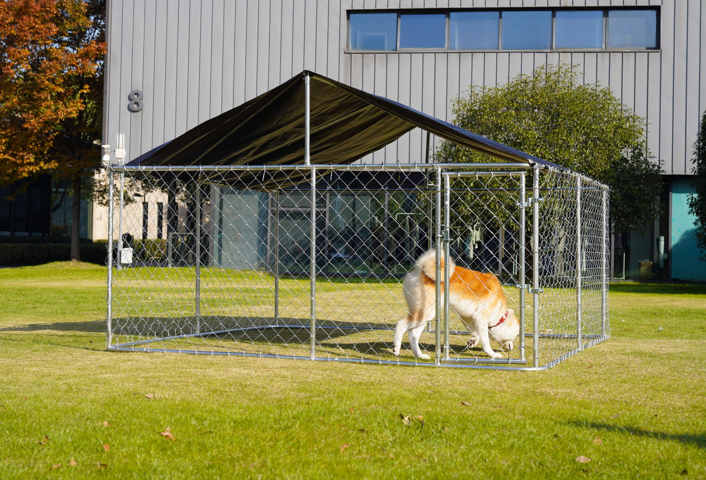 Outdoor Dog Enclosure Heavy Duty Dog Kennel House Mesh Dog Big Cage Pet Kennel Steel Fence with Secure Lock (6.56‘x 6.56’)