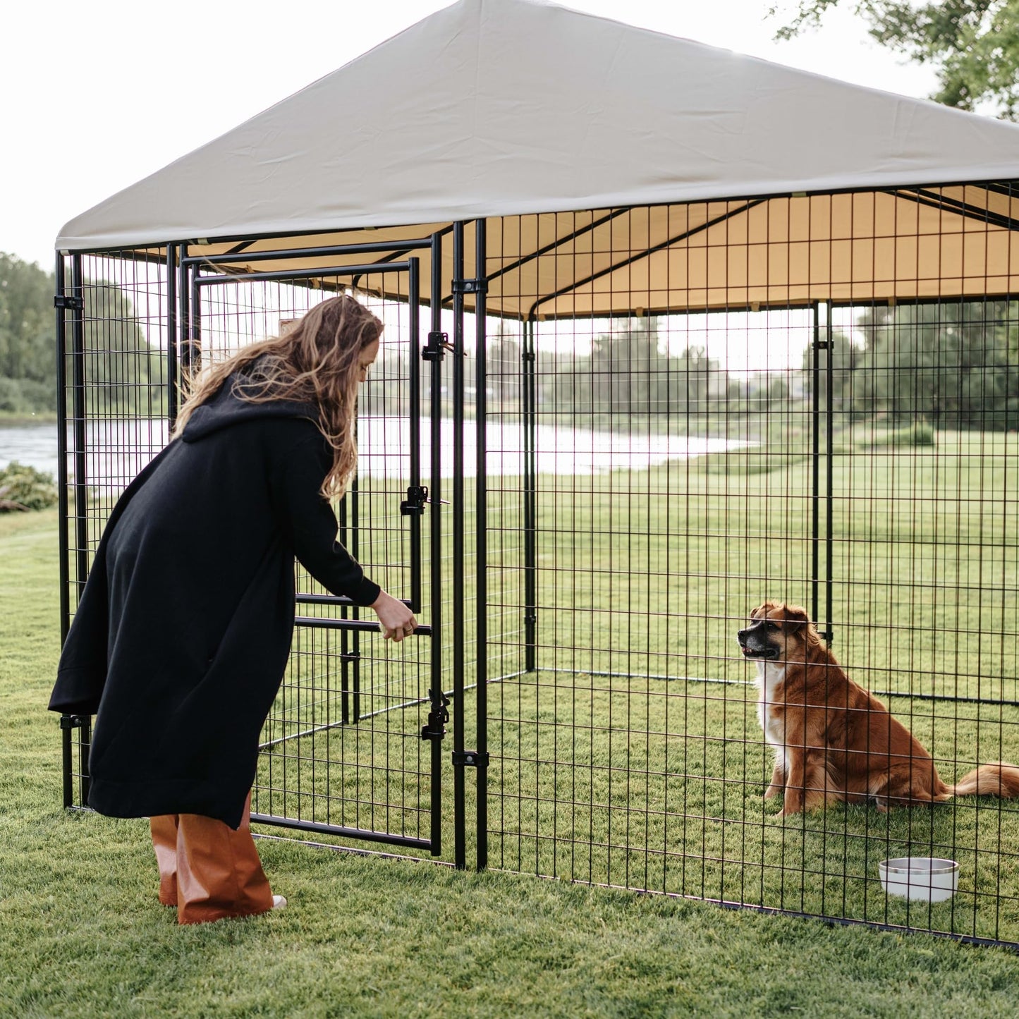 Lucky Dog Outdoor Steel Frame Kennel Playpen Enclosure w/Black Canopy, Uptown Series, 8'x4'x6'