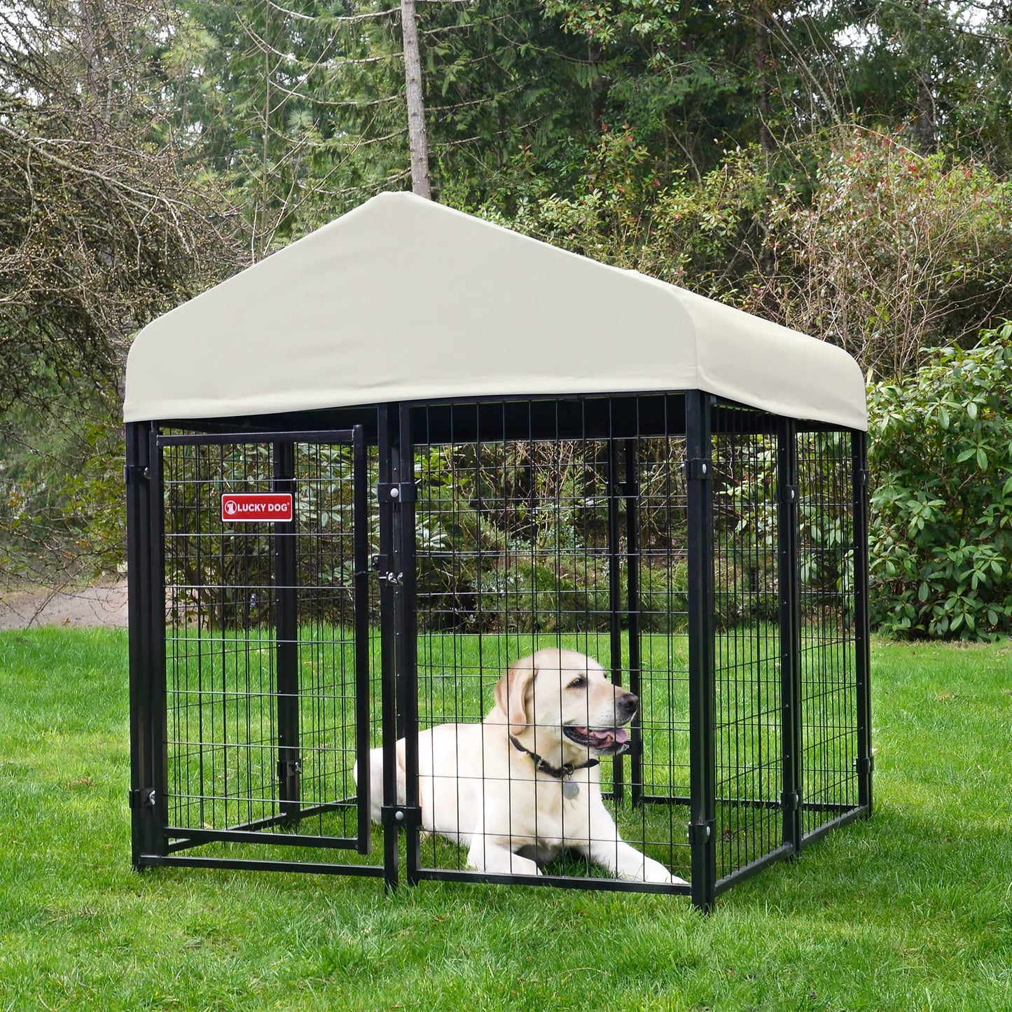 Lucky Dog Outdoor Steel Frame Kennel Playpen Enclosure w/Black Canopy, Uptown Series, 8'x4'x6'