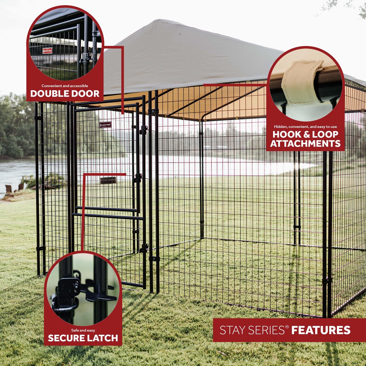Lucky Dog Outdoor Steel Frame Kennel Playpen Enclosure w/Black Canopy, Uptown Series, 8'x4'x6'