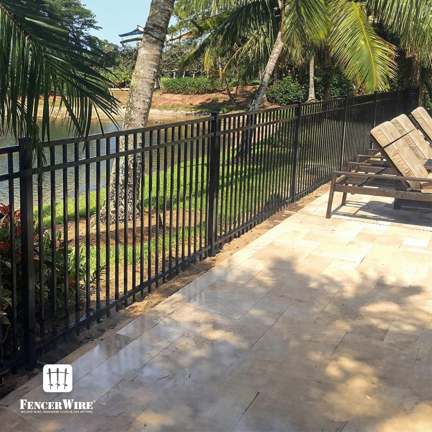 Fencer Wire 100FT Heavy Duty Flat Top Fence Barrier Kit, Anti-Rust Metal Steel Fence with 6FT Height X 8FT Width Panels, Gate, Posts, Connectors, 2” Diameter Outdoor Fencing for Yard, Pool, Patio