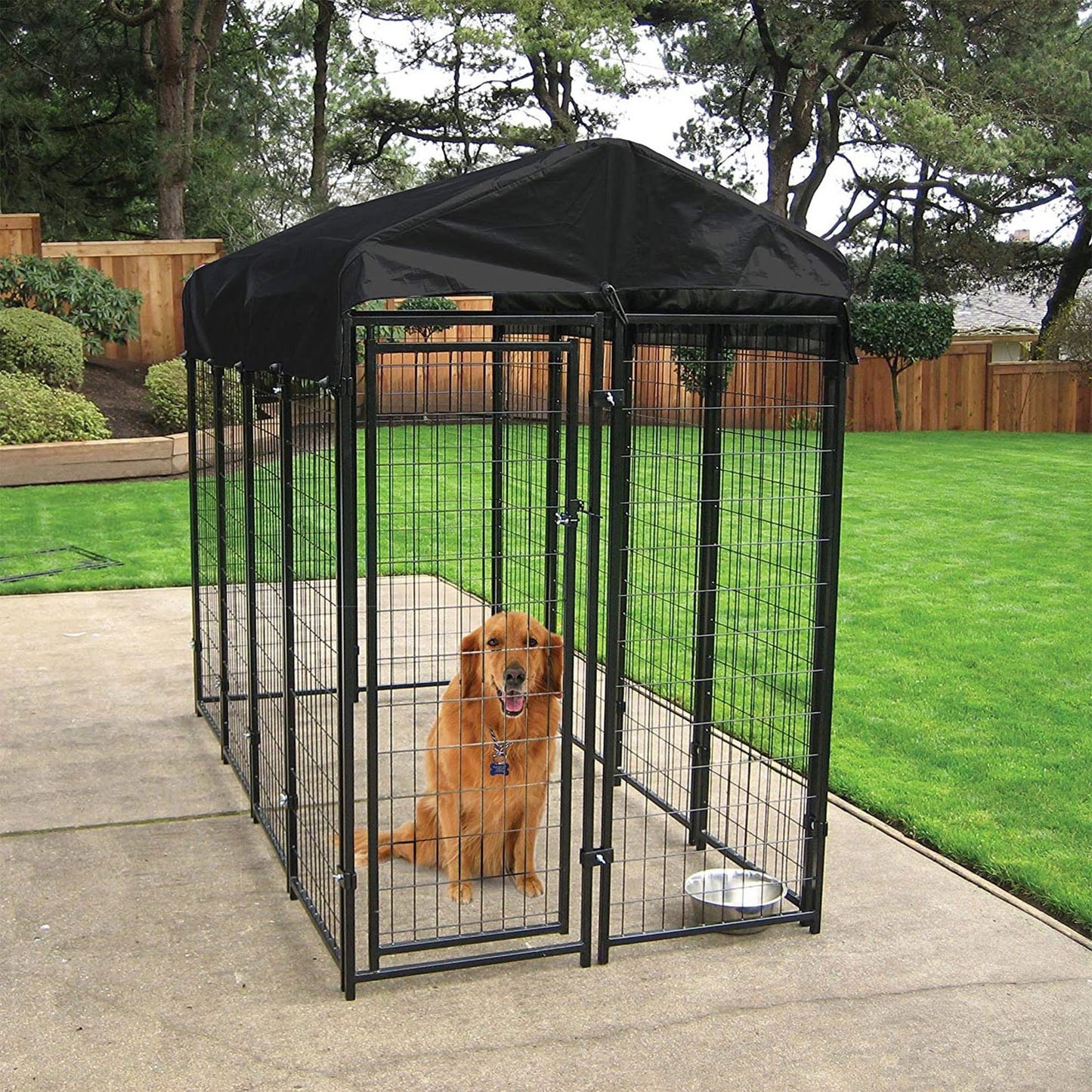 Lucky Dog Outdoor Steel Frame Kennel Playpen Enclosure w/Black Canopy, Uptown Series, 8'x4'x6'