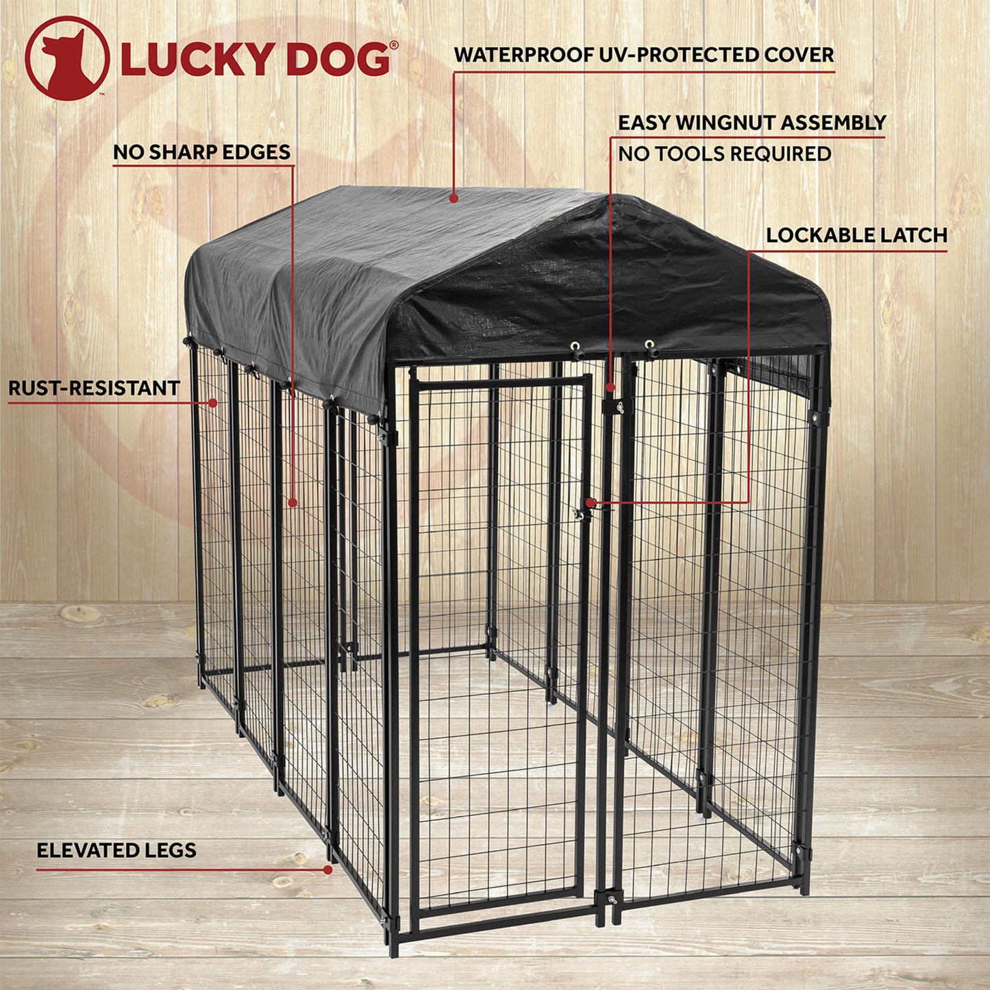 Lucky Dog Outdoor Steel Frame Kennel Playpen Enclosure w/Black Canopy, Uptown Series, 8'x4'x6'