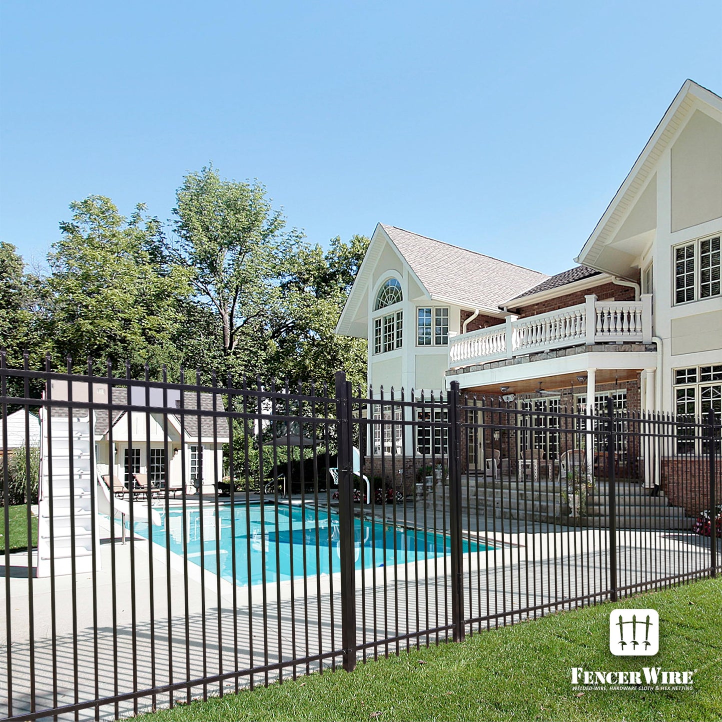 Fencer Wire 100FT Heavy Duty Flat Top Fence Barrier Kit, Anti-Rust Metal Steel Fence with 6FT Height X 8FT Width Panels, Gate, Posts, Connectors, 2” Diameter Outdoor Fencing for Yard, Pool, Patio