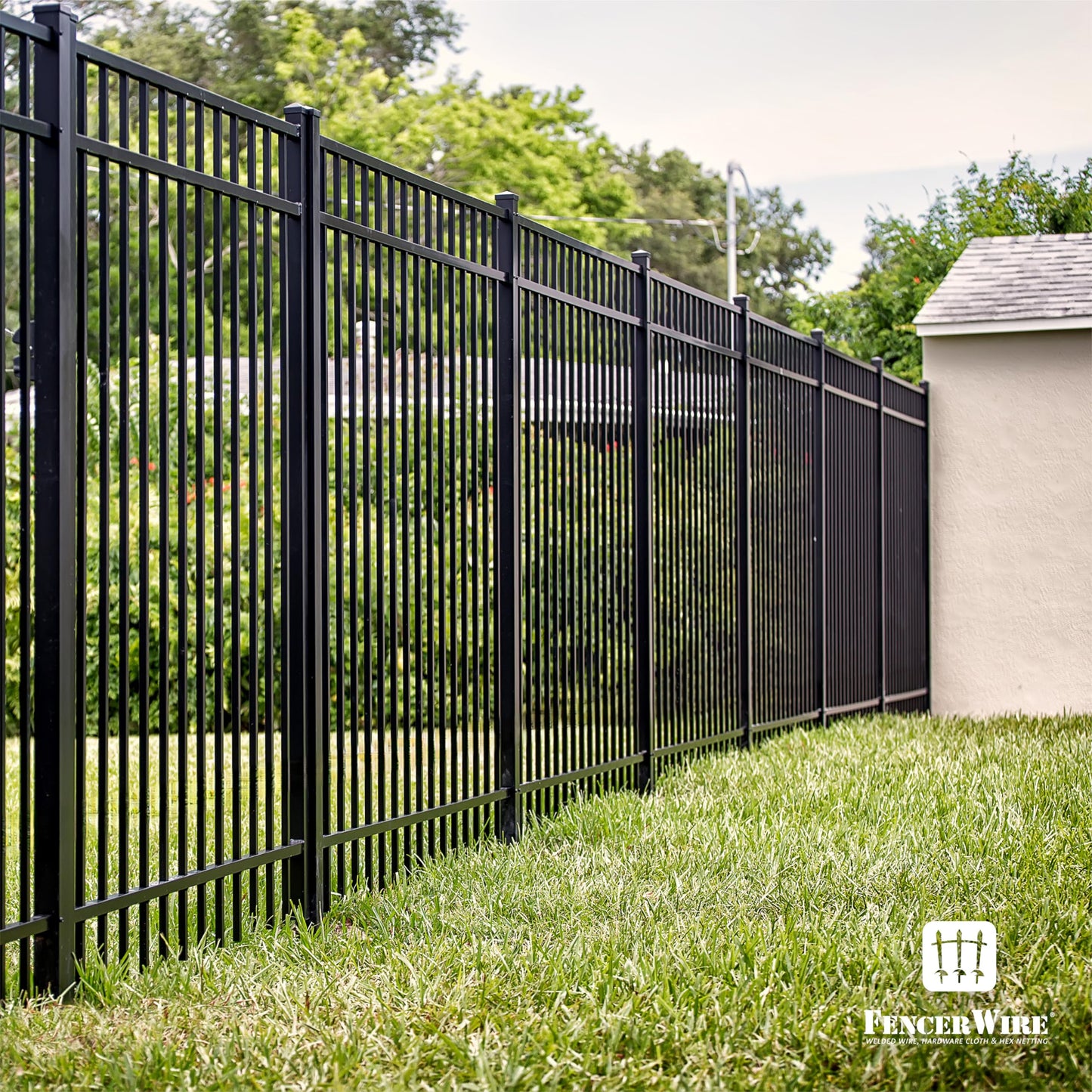 Fencer Wire 100FT Heavy Duty Flat Top Fence Barrier Kit, Anti-Rust Metal Steel Fence with 6FT Height X 8FT Width Panels, Gate, Posts, Connectors, 2” Diameter Outdoor Fencing for Yard, Pool, Patio