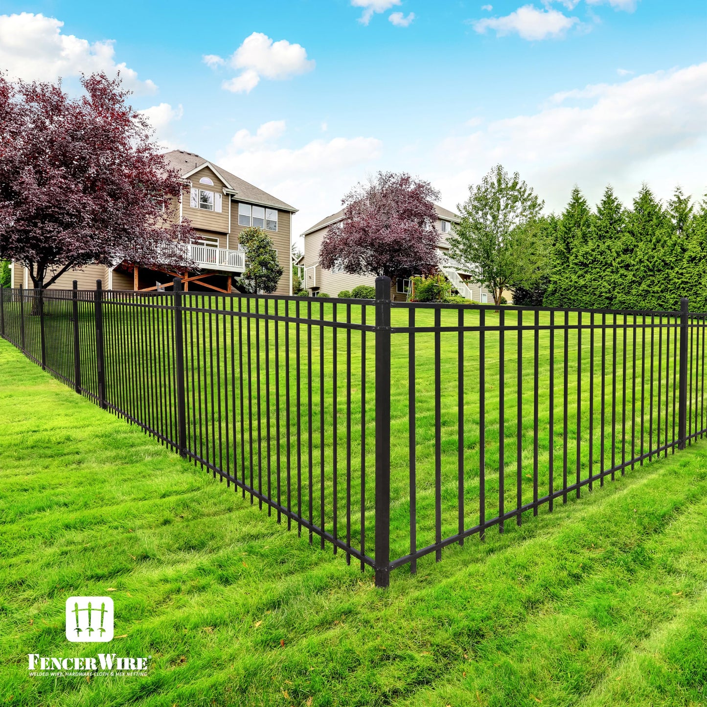 Fencer Wire 100FT Heavy Duty Flat Top Fence Barrier Kit, Anti-Rust Metal Steel Fence with 6FT Height X 8FT Width Panels, Gate, Posts, Connectors, 2” Diameter Outdoor Fencing for Yard, Pool, Patio